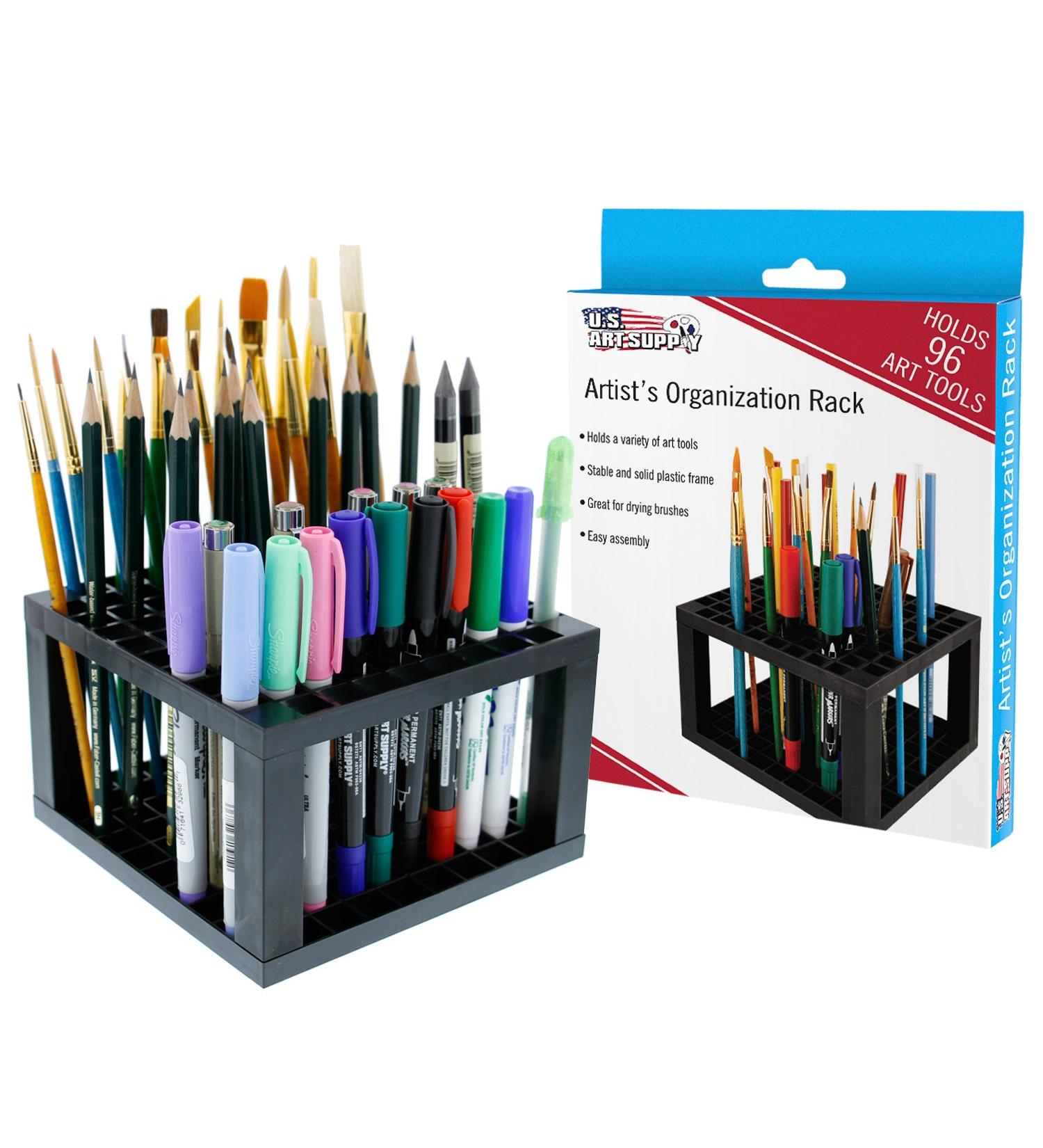 U.S. Art Supply 96 Hole Plastic Pencil & Brush Holder - Desk Stand Organizer Holding Rack for Pens  Paint Brushes  Colored Pencils  Markers 96-Hole Single Level - Buy Online on SooperMarket.com