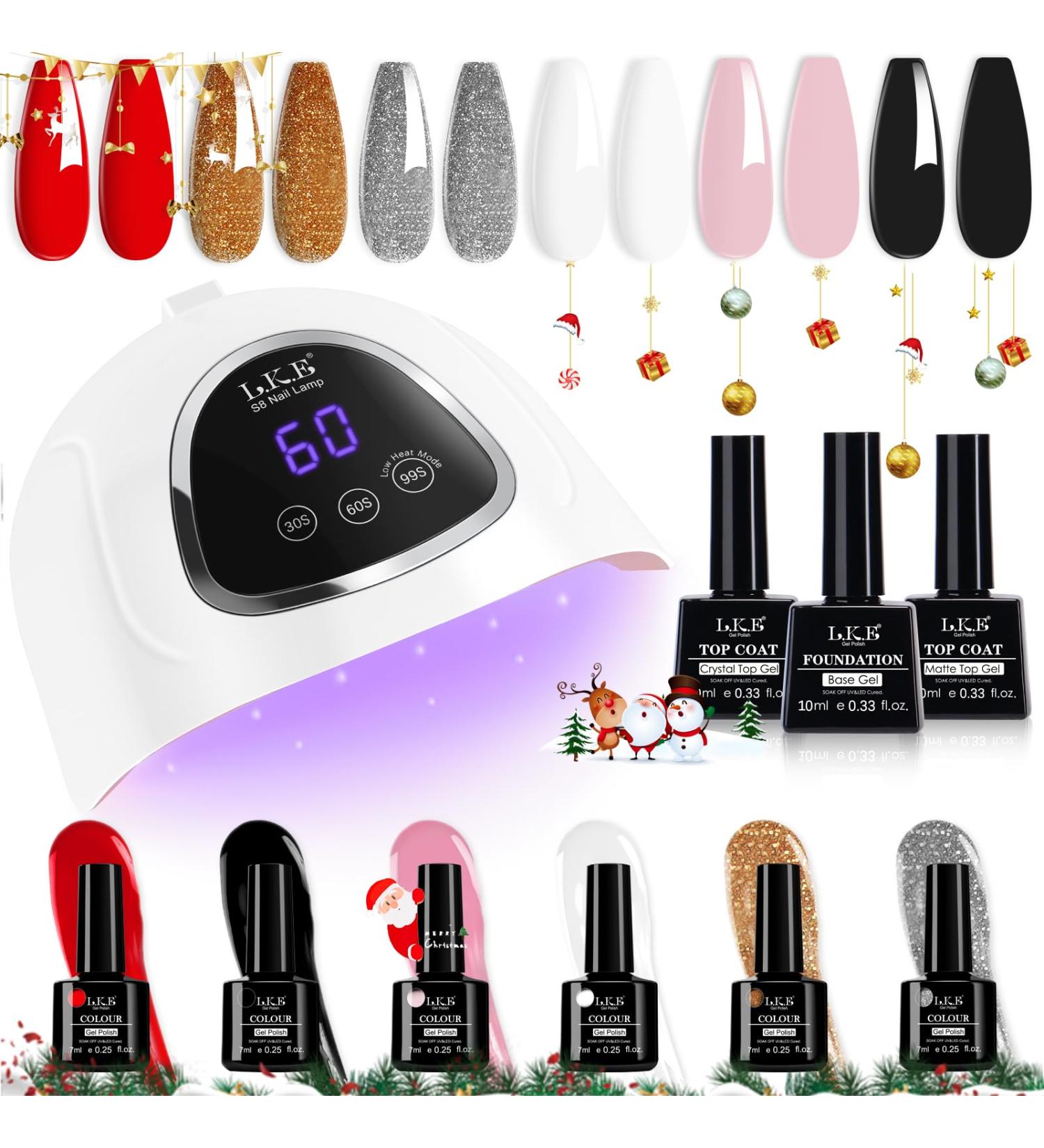 LKE Gel Nail Polish Kit | 72W UV Lamp, 6 Classic Red Colors, Glossy & Matte Top/Base Coat | Manicure DIY Gifts Set for Women - Buy Online on SooperMarket.com