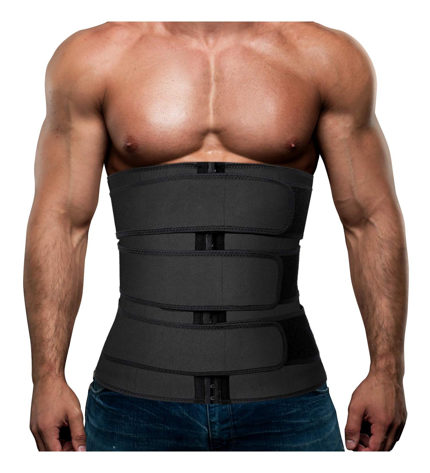 Men's Neoprene Waist Trainer Sauna Sweat Trimmer Cincher with Belts - Black, Large - Buy Online on SooperMarket.com