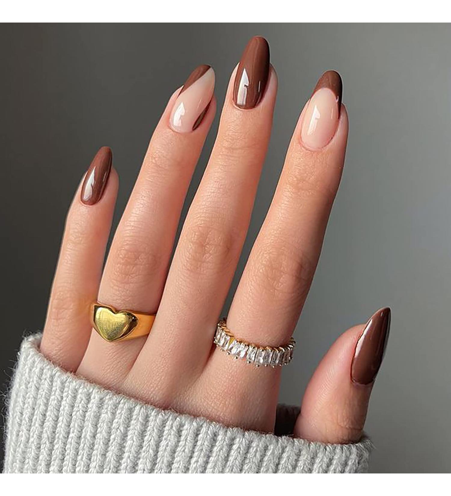 24 pcs Sunjasmine Almond Press-On Nails Medium with Designs - Brown | False Nails for Women and Girls - Buy Online on SooperMarket.com