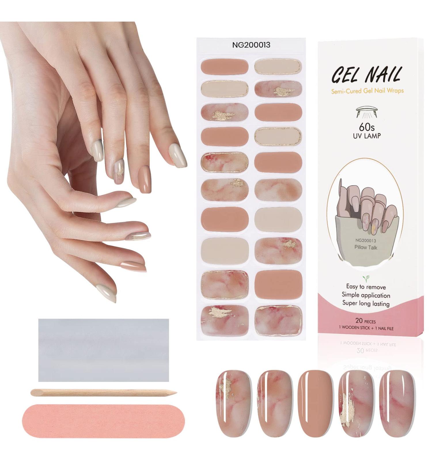 Kalolary 20PCS Pink Marble Gel Nail Polish Strips | Waterproof Adhesive Wraps with Nail File - UV/LED Lamp Required - Buy Online on SooperMarket.com