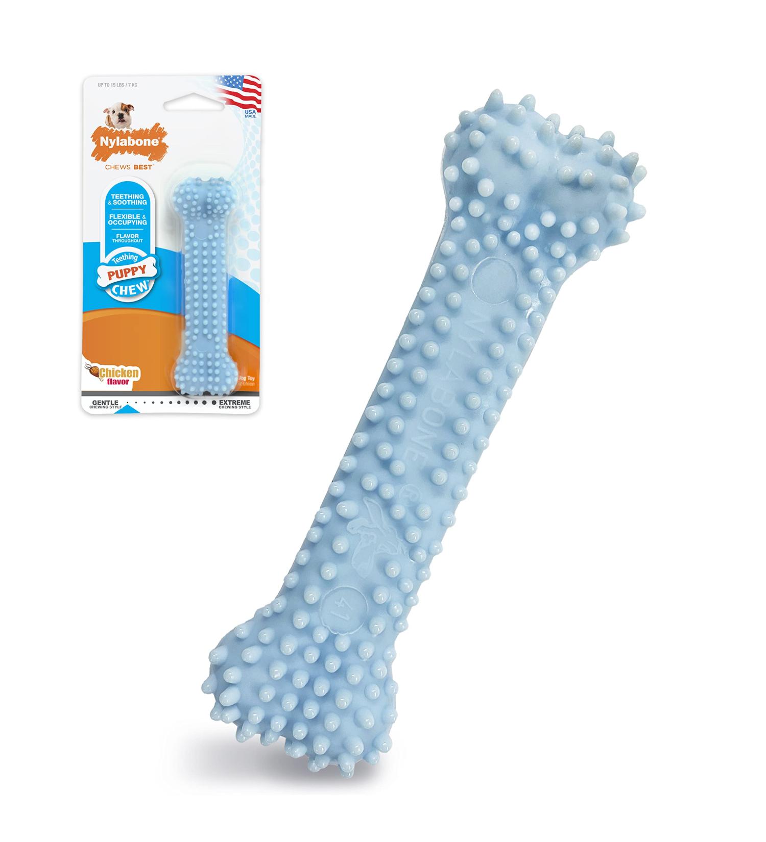 Nylabone Puppy Teething Chew Toy X-Small/Petite - Blue Chicken Flavored for Puppies Up to 15 lbs - Buy Online on SooperMarket.com