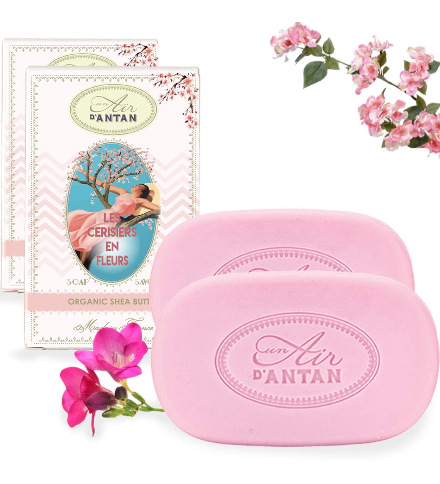 Bar Soap 2x100g CERISIERS EN FLEURS by Un Air d'Antan / Fragrance from South Of France: Cherry Blossom & Freesia/Organic Argan Oil/No Paraben/Moisturising Soap/Body Soap/Hand Soap/French Soap Cherry Blossom x2 - Buy Online on SooperMarket.com
