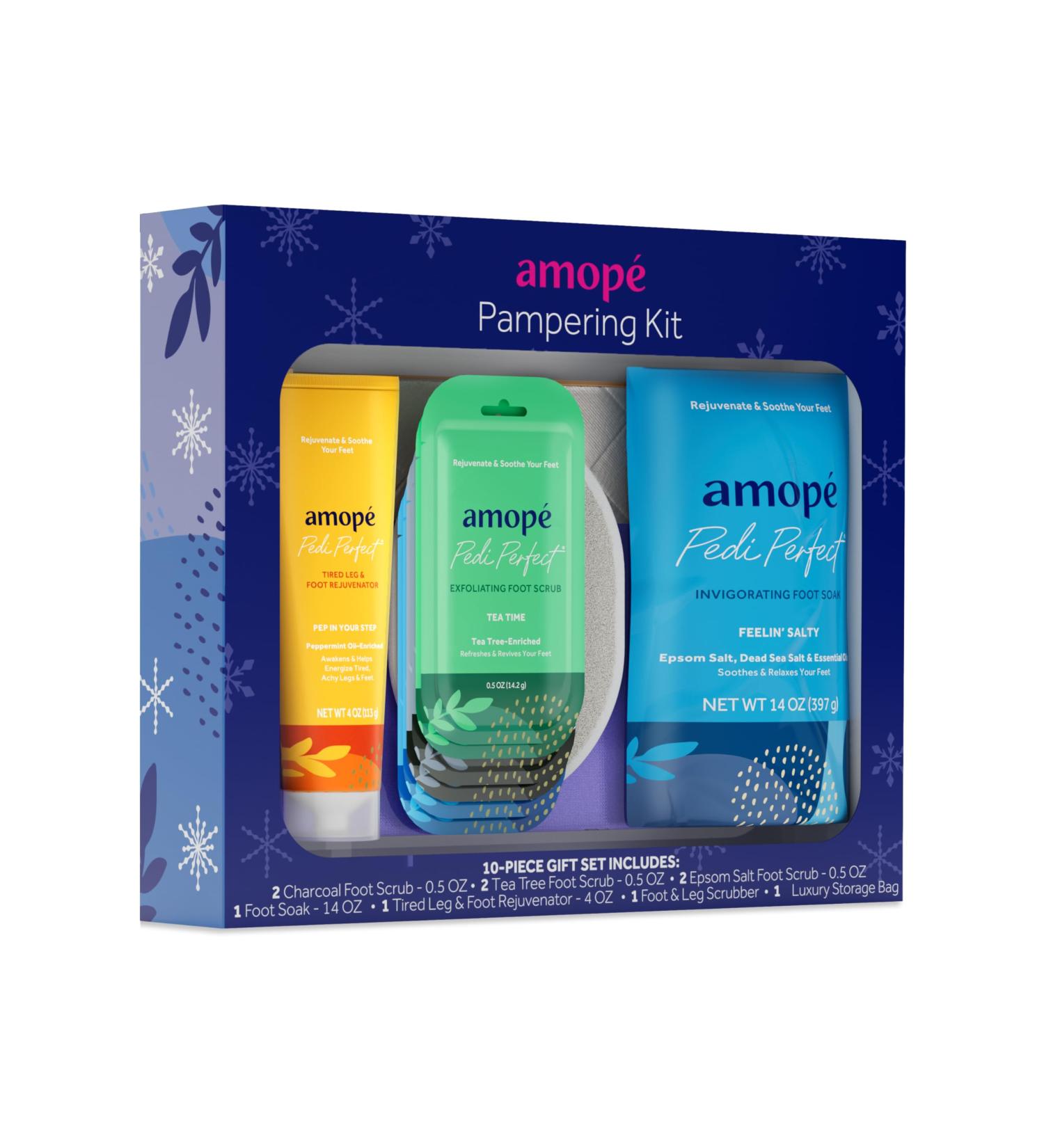 Amop Pampering Kit - Charcoal Tea Tree & Epsom Salt Foot Scrubs Invigorating Soak & Rejuvenator - Luxury Gift Set for Tired Legs & Feet - International Shipping Available - Buy Online on SooperMarket.com