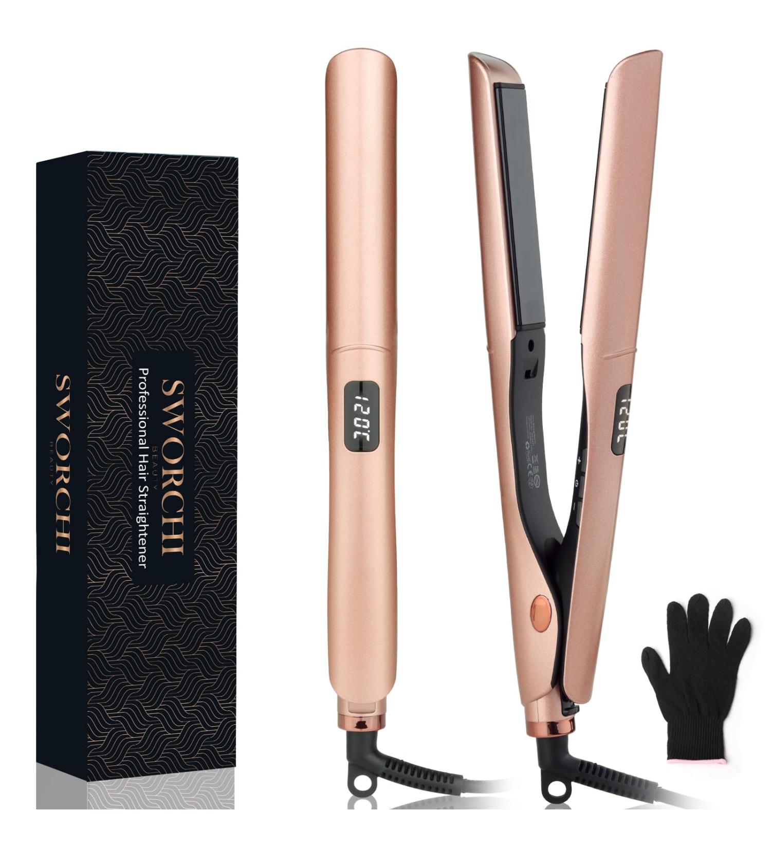 Lure & Smooth 2-in-1 Hair Smoothing & Curling Iron - Ceramic Waves for All Hair Types - LCD Display - Perfect Halloween Gift (Pink) - Buy Online on SooperMarket.com