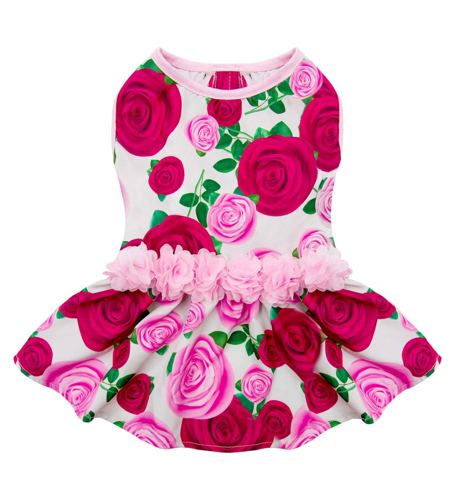 KYEESE Elegant Princess Dog Dress with Rose and Flowers Decor for Small Dogs - Medium Size | Spring Summer Dog Apparel - Buy Online on SooperMarket.com
