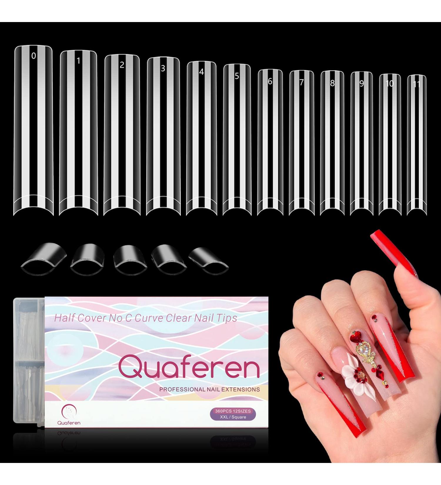 360Pcs XXL Extra Long Clear Nail Tips for Acrylic Nails - 12 Sizes, Half Cover Tapered Square Straight Fake Nails for Nail Salon Home DIY Nail Art - 360PCS XXXL Square - Buy Online on SooperMarket.com