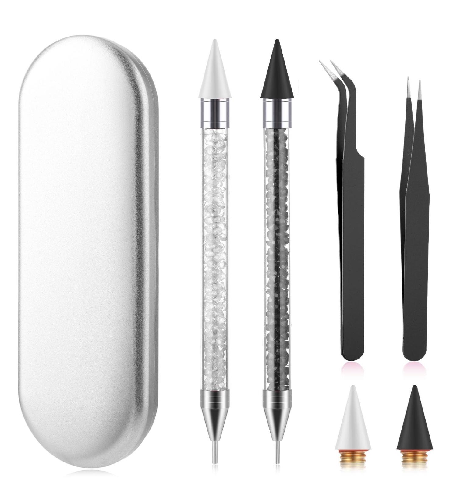 Andibro Rhinestone Picker Tool Set Dual-end Diamond Dotting Pens Wax Pencil Acrylic Pickup Kit for Nail Gems Stones DIY Nail Art Crafts 2 Dotting Pen 2 Wax Tip 2 Nail Art Tweezer(Black+White) - Buy Online on SooperMarket.com