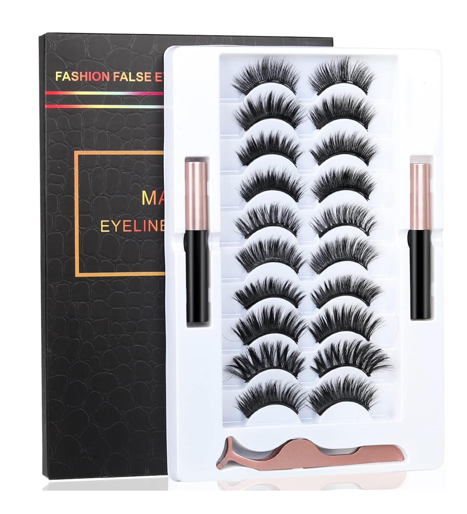 BILEYCHA Upgrade 3D Natural Magnetic Eyelashes Kit - 10 Pairs, 2 Magnetic Eyeliners included, Glue-free Application - Buy Online on SooperMarket.com