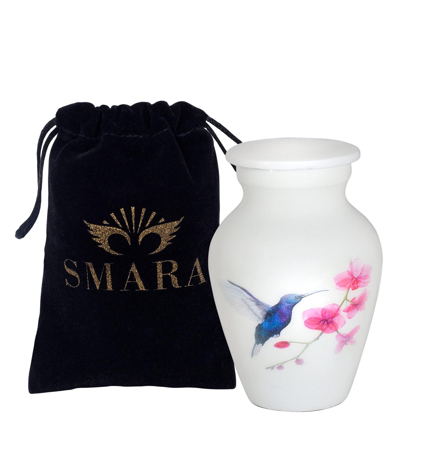 SMARA Small Keepsake Cremation Urn with Velvet Case | Choose From Unique Colors lovely Sharing Mini Metal Token For Human Ashes or Pet. (Keepsake Hummingbird (White)) Keepsake Hummingbird (White) - Buy Online on SooperMarket.com