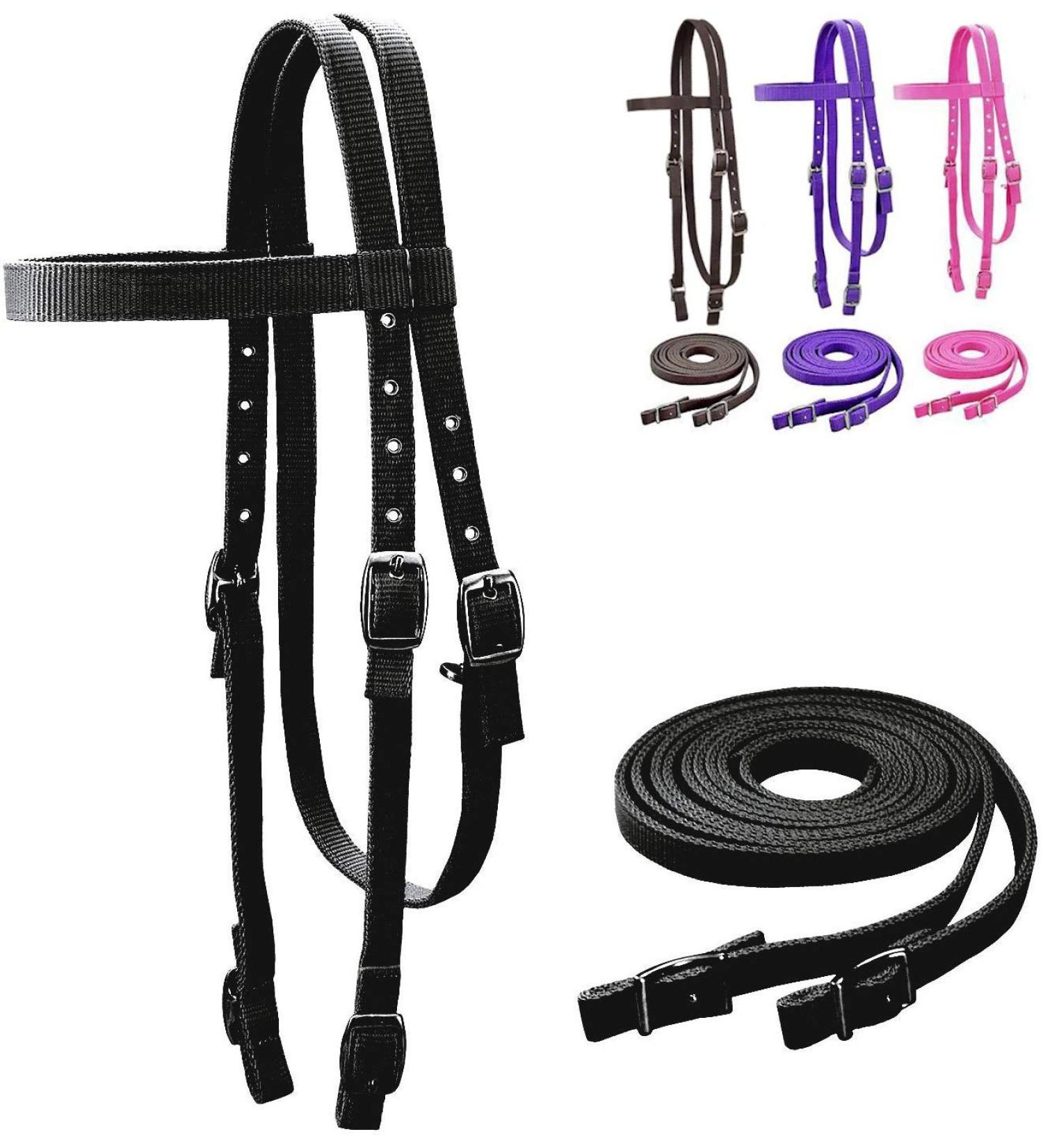 Tahoe Tack Double Layer Nylon Headstall with Reins - Variety of Colors & Sizes - Buy Online on SooperMarket.com