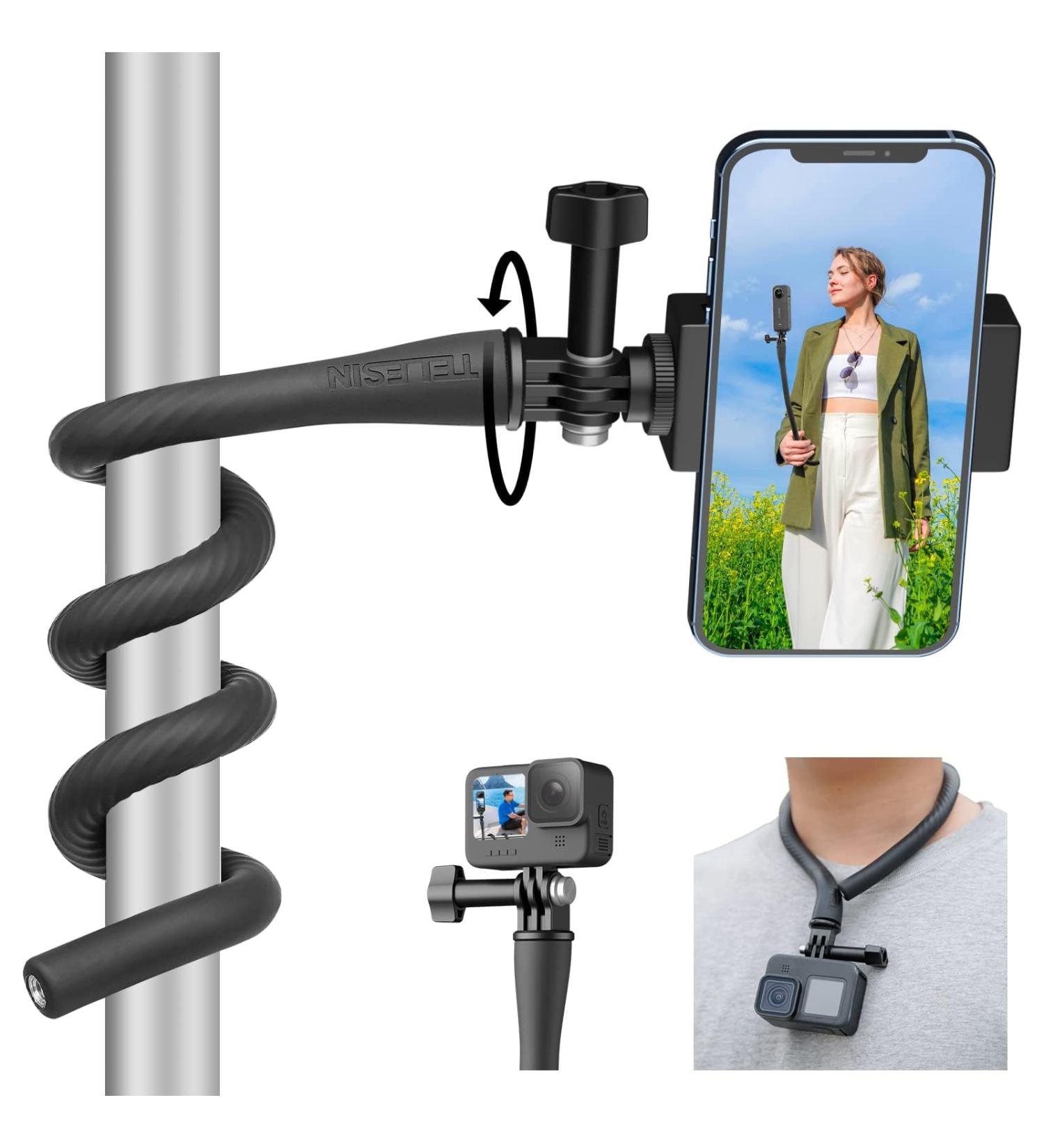 Buy Telesin Flexible Selfie Stick Holder with Monkey Tail for GoPro Hero 12/11/10/9/8/7/6/5 DJI Osmo Action & Insta360 - Best Monopod for Action Camera Accessories - Buy Online on SooperMarket.com