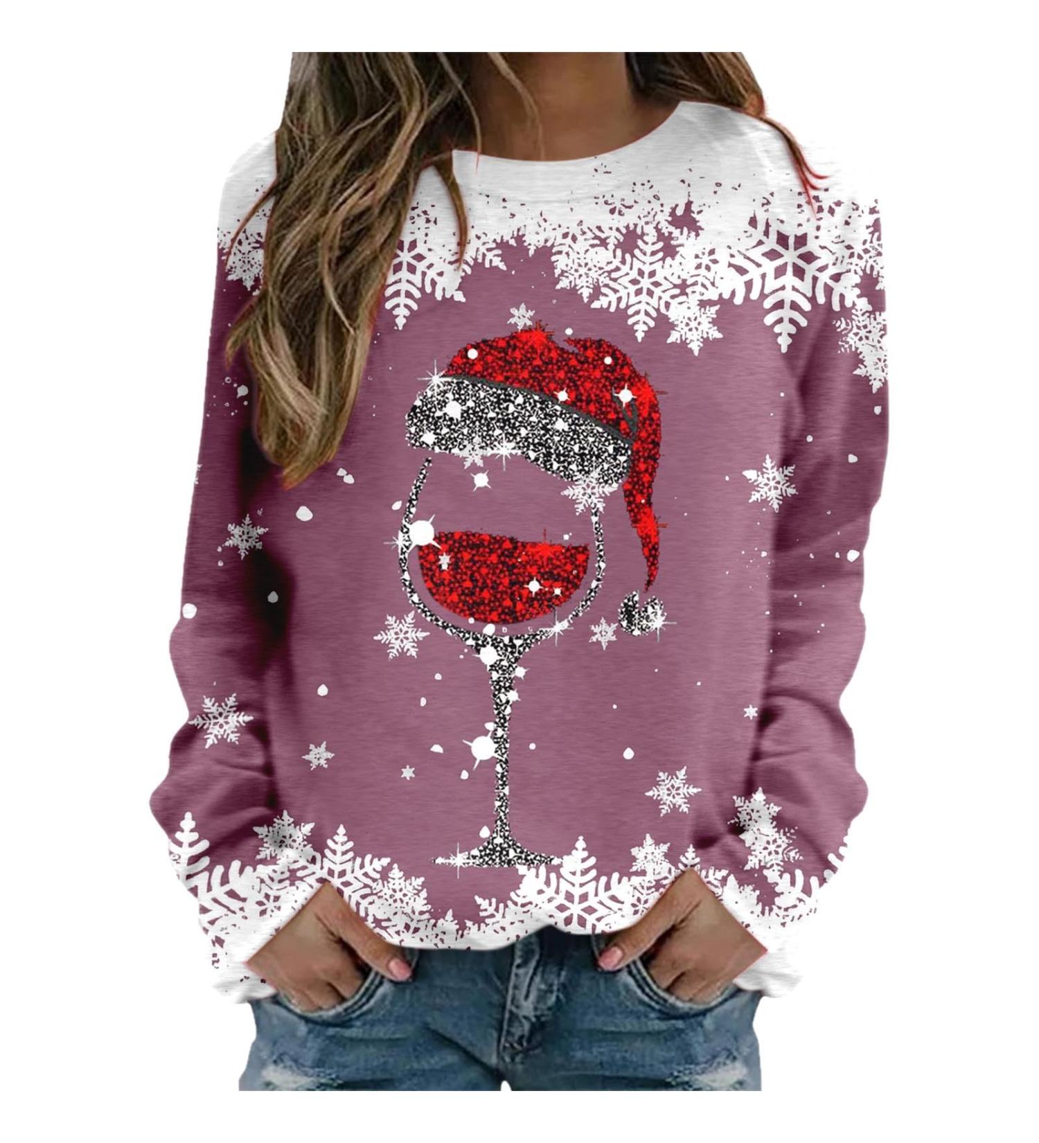 Women's Christmas Snowman & Penguin Print Sweatshirt - Pink M - Buy Online on SooperMarket.com