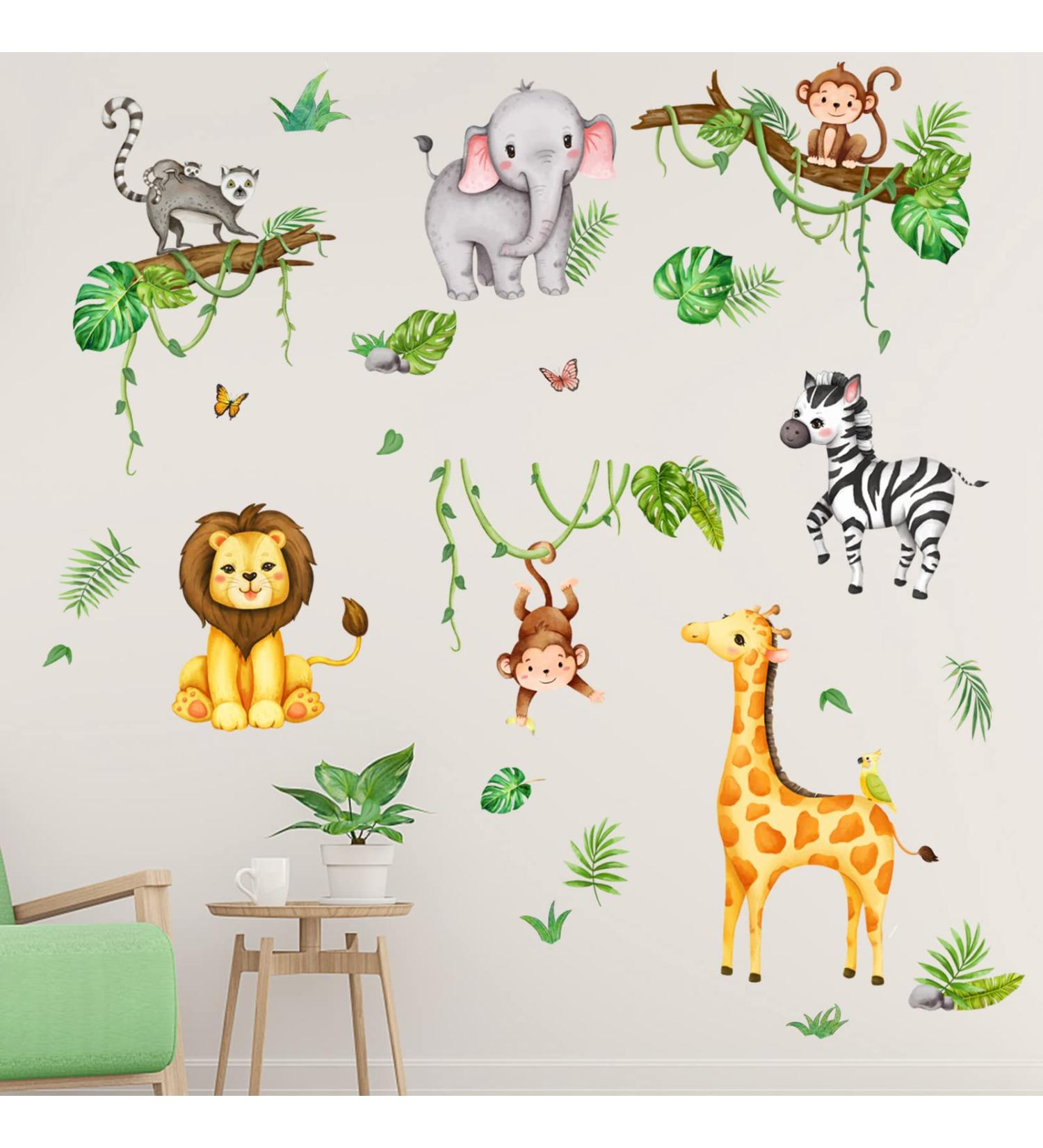 Olyee Jungle Animal Wall Stickers | Removable Nursery Decor for Kids Bedrooms | Farm Animals for Baby Toddler Room | Boy Girls Wall Decals - Buy Online on SooperMarket.com
