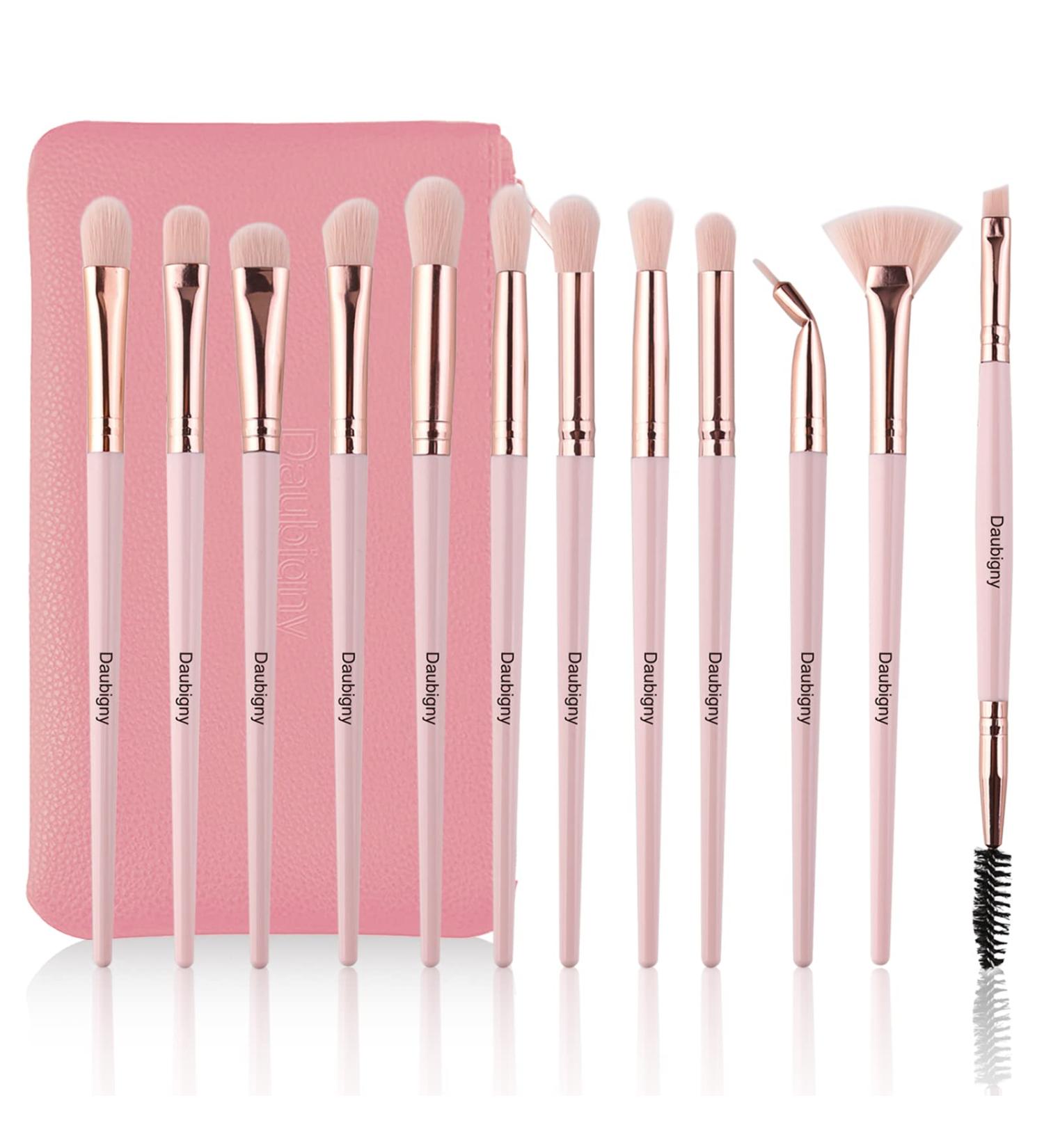 Daubigny 12 PCS Eye Makeup Brushes Set - Professional Eyeshadow, Concealer & Blending Tools with Carrying Bag (Pink) - Buy Online on SooperMarket.com
