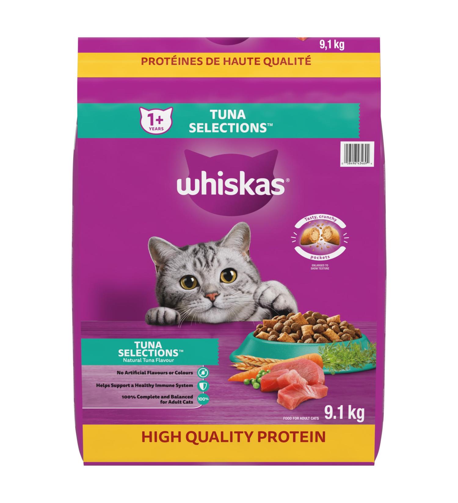 WHISKAS Adult Dry Cat Food - Tuna Selections Flavour 9.1 kg Bag - Buy Online on SooperMarket.com