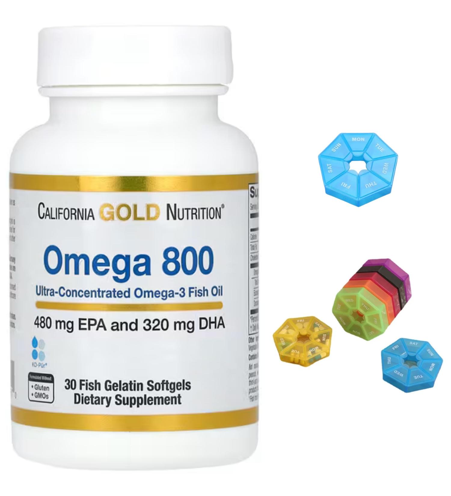 Omega 800 Ultra-Concentrated Omega-3 Fish Oil Compatible With California Gold Nutrition kd-pur Triglyceride Form 1 000 mg 30 Fish Gelatin Softgels + Bonus Pill Organizer Weekly Pill Organizer Mini - Buy Online on SooperMarket.com