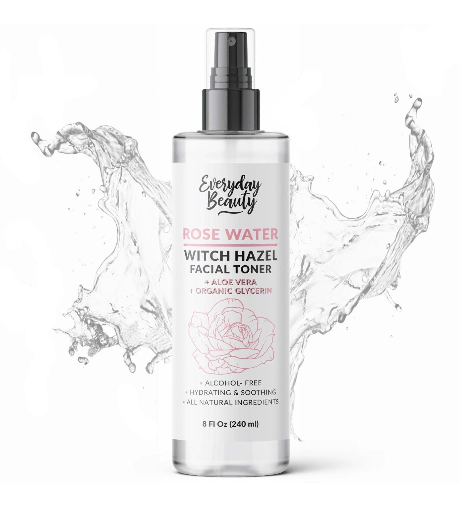 Rose Water Witch Hazel Facial Toner - Alcohol Free Hydrating Aloe Vera All Natural - 8 Fl Oz - Best for Radiant Skin - Buy Online on SooperMarket.com