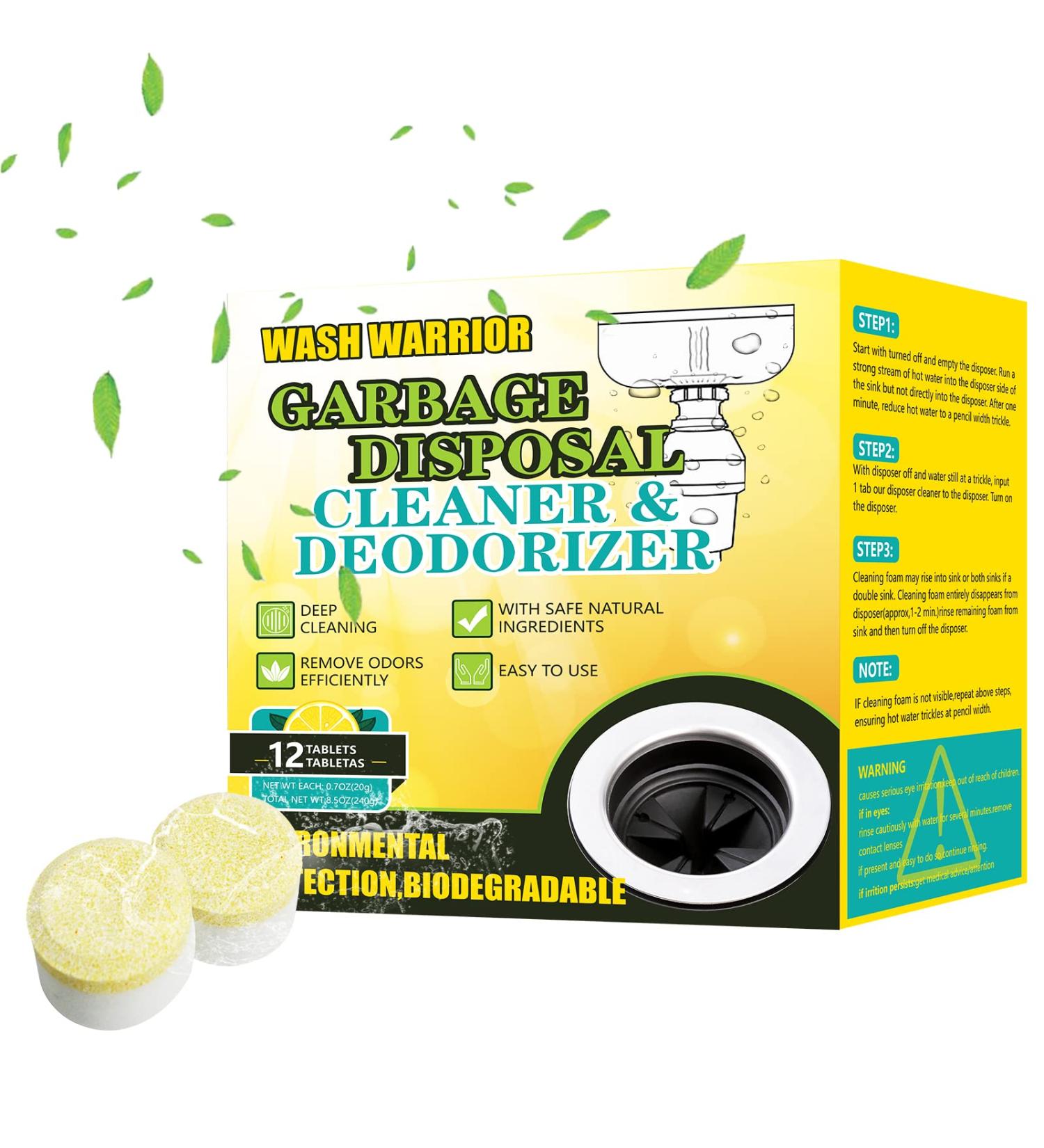 Wash Warrior Garbage Disposal Cleaner & Deodorizer Scrubbing Pack - 12pcs Lemon Scented Foaming Drain Cleaner for Kitchen Sink Care - Buy Online on SooperMarket.com