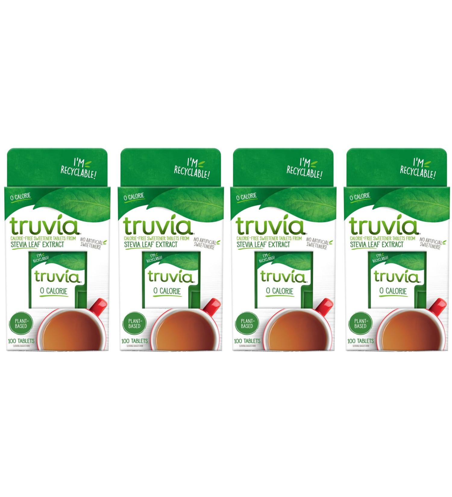 Stevia Sweetener Bundle With 4x Truvia Sweetener 100 Tablets 5g - Calorie-Free Sweetener Tablets From Stevia Leaf Extract (4 Pack Bundle Containing a Total of 400 Tablets) - Buy Online on SooperMarket.com