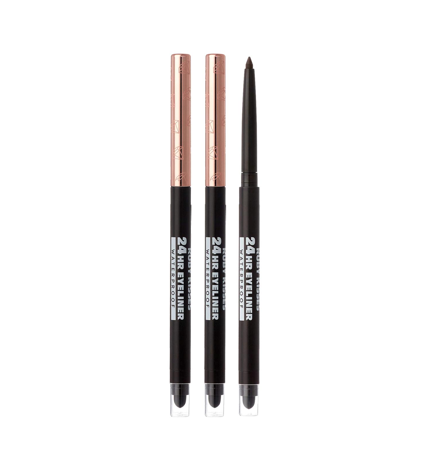 Ruby Kisses Waterproof Eyeliner 24HR Long-Lasting Mechanical Pencil 3 Pack (Black Brown) | Smudgeproof & Built-in Sharpener - Buy Online on SooperMarket.com