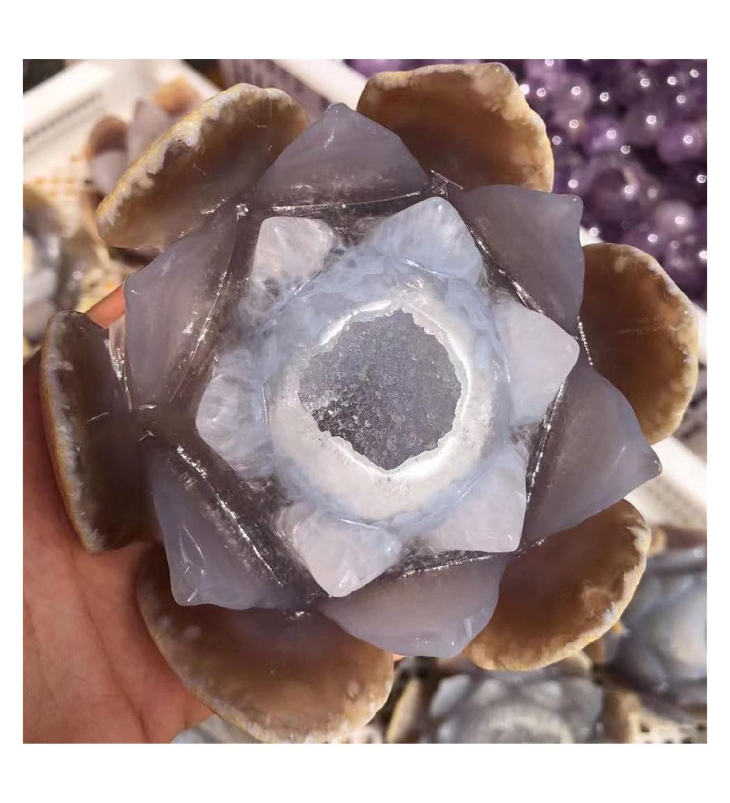 Room Decoration Natural Agate Geode Crystals Feng Shui Druzy Gemstones Quartz Water Lotus Ornament for Home Decoration - Buy Online on SooperMarket.com