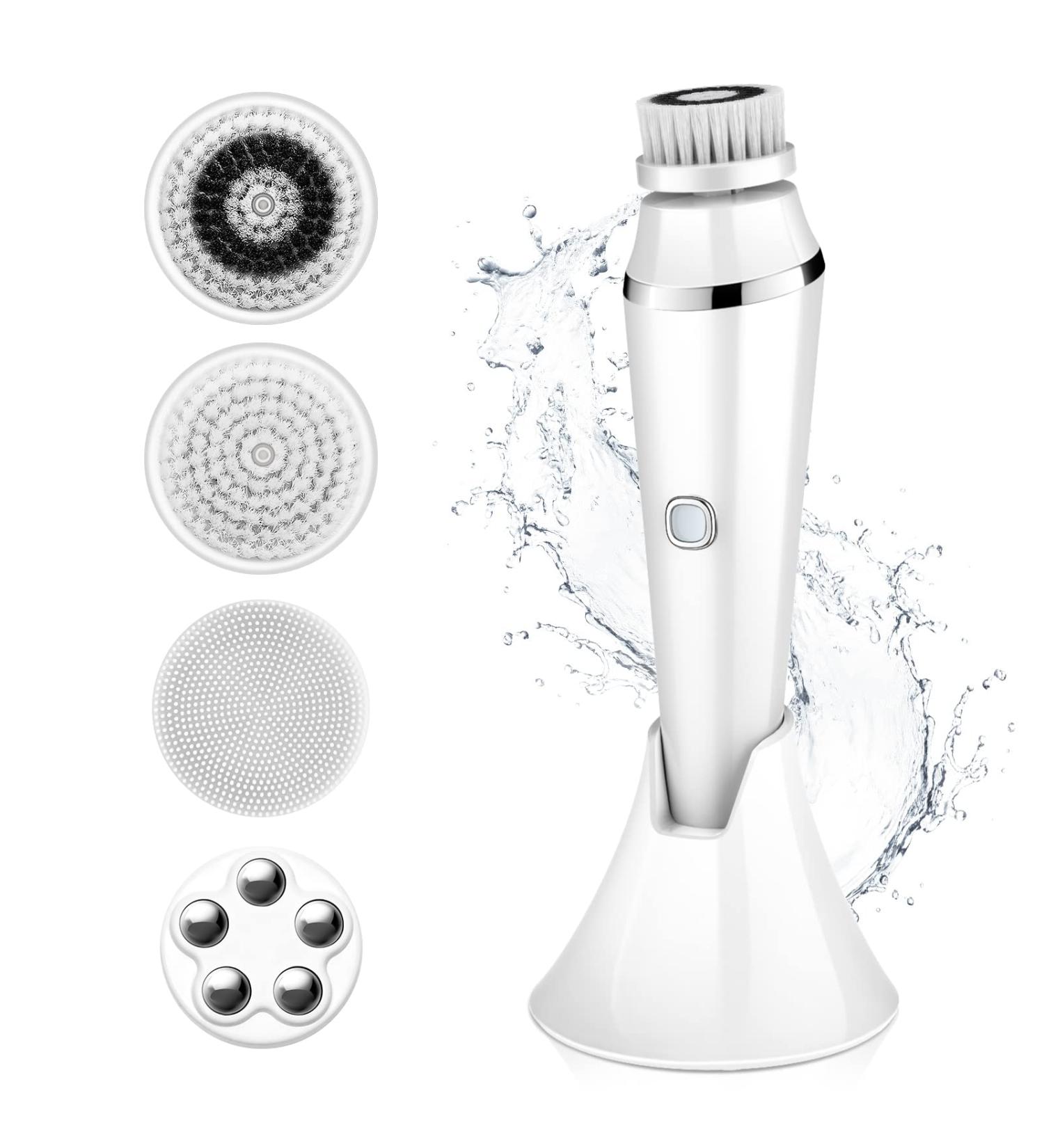 4 in 1 Facial Cleansing Brush - Electric Face Spin Brush with 4 Replacement Heads for Cleaning Exfoliating Massaging (White) - Buy Online on SooperMarket.com