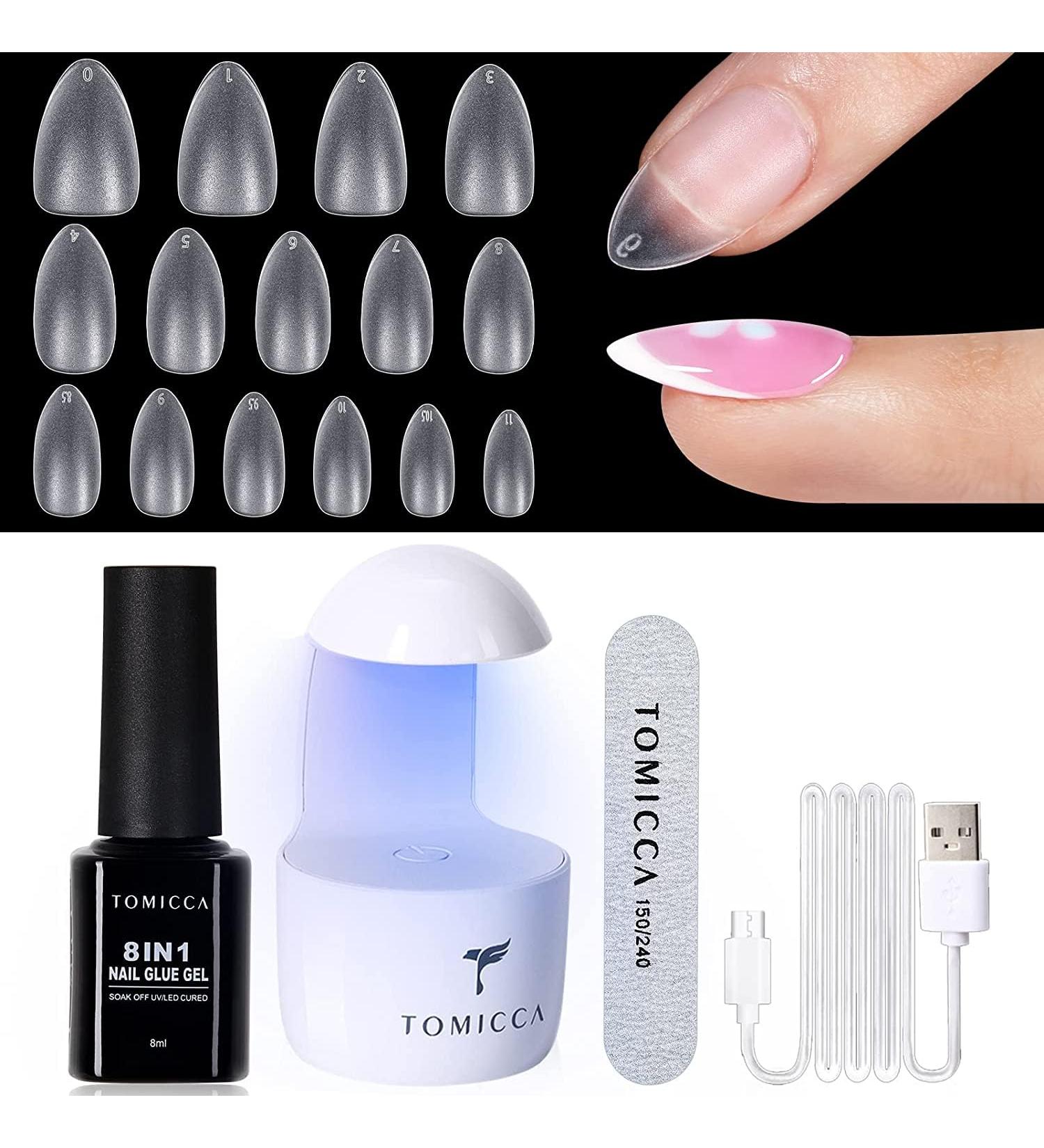 TOMICCA French Nail Extension Kit with Portable Lamp and Glue - 240 Short Almond Nail Tips - DIY Gel Nail Art Tools - Buy Online on SooperMarket.com