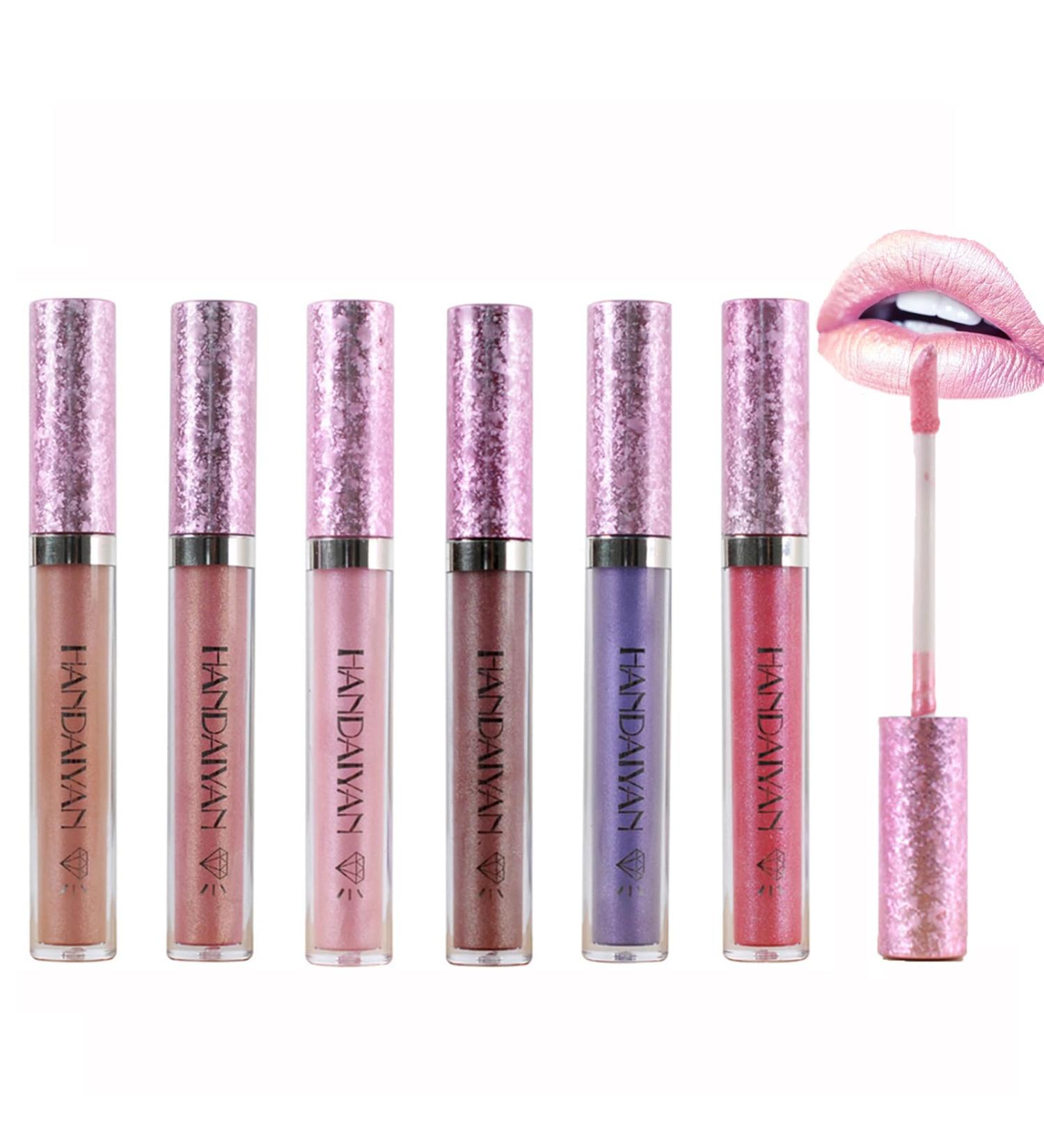Liquid Glitter Lipstick Set - Waterproof Metallic Gloss for Teens & Women | 6PCS Diamond Shimmer Lip Color - Buy Online on SooperMarket.com