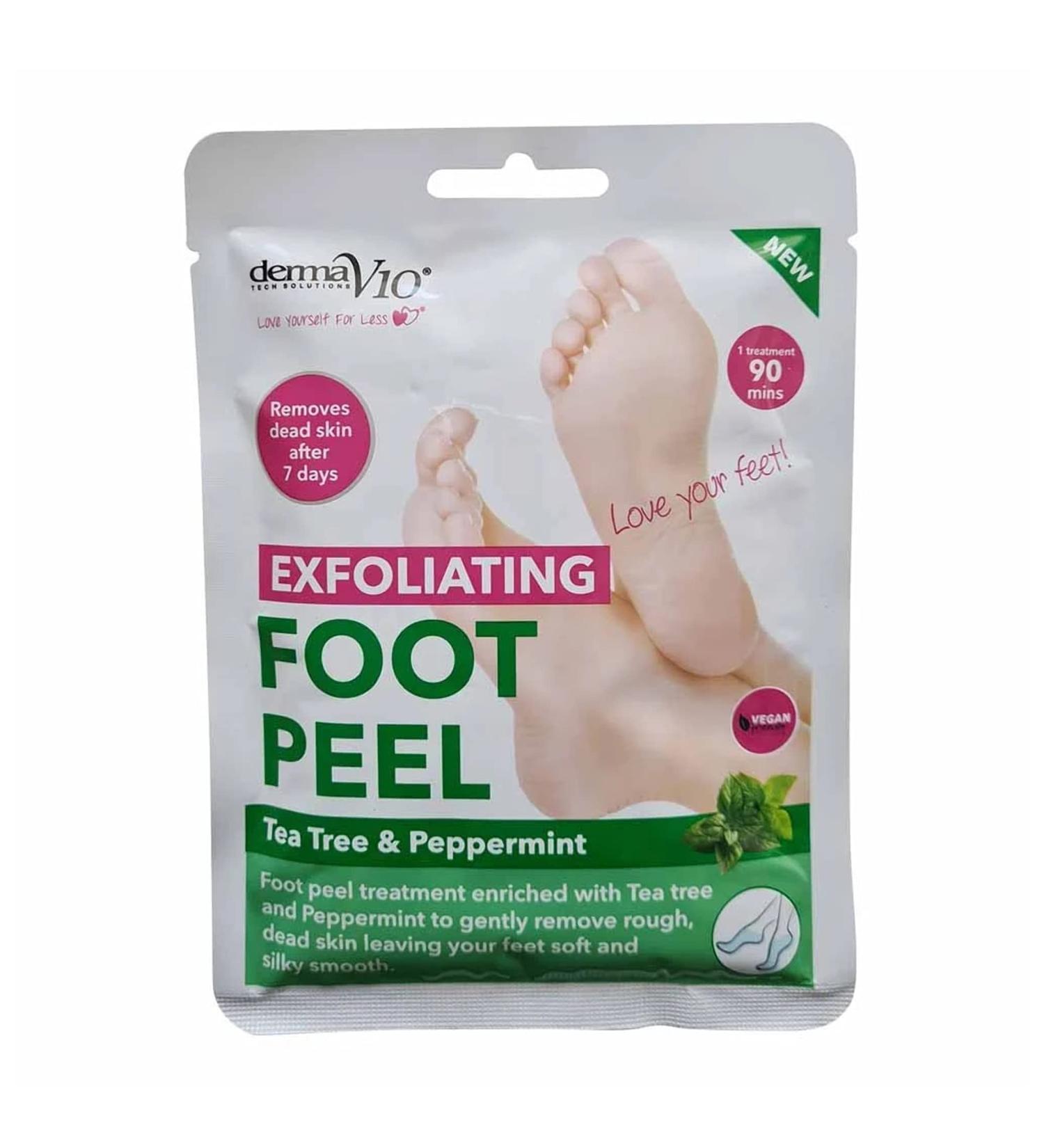 DermaV10 Exfoliating Foot Peel with Tea Tree and Peppermint - Smooth and Soft Feet Guaranteed - Buy Online on SooperMarket.com