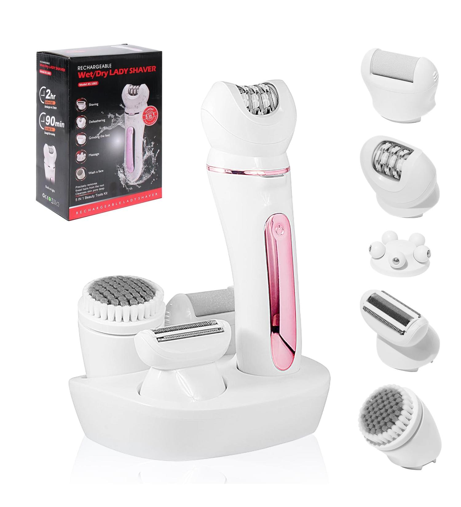 Journeyside 5-in-1 Wireless Epilator for Women | Long-Lasting Hair Removal Lady Shaver & Facial Spa Wet & Dry with LED Light - Buy Online on SooperMarket.com