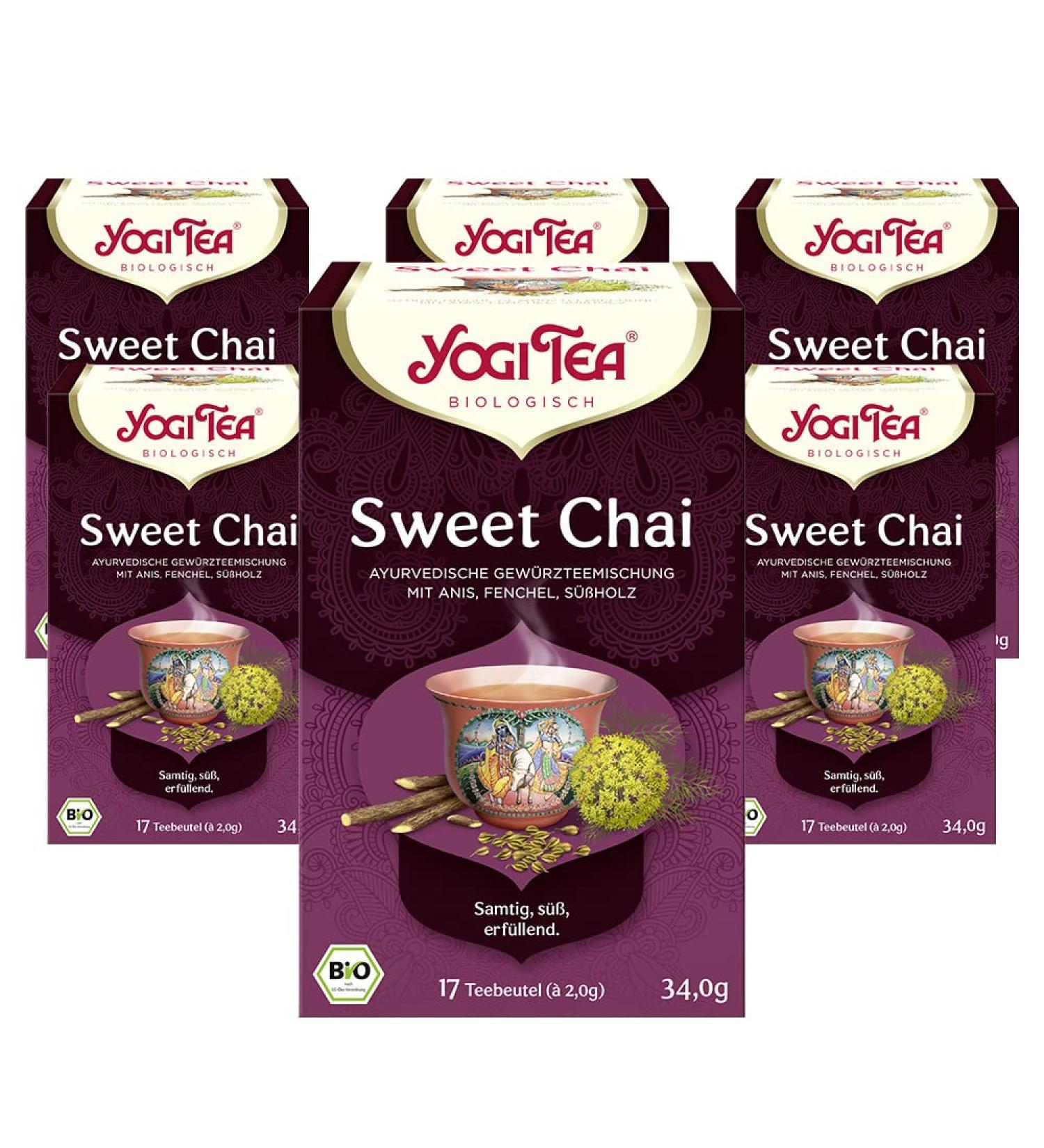 Yogi Sweet Chai Tea - Organic Ayurvedic Herbal Blend | Caffeine-Free | 6 Pack (102 Tea Bags) - Buy Online on SooperMarket.com