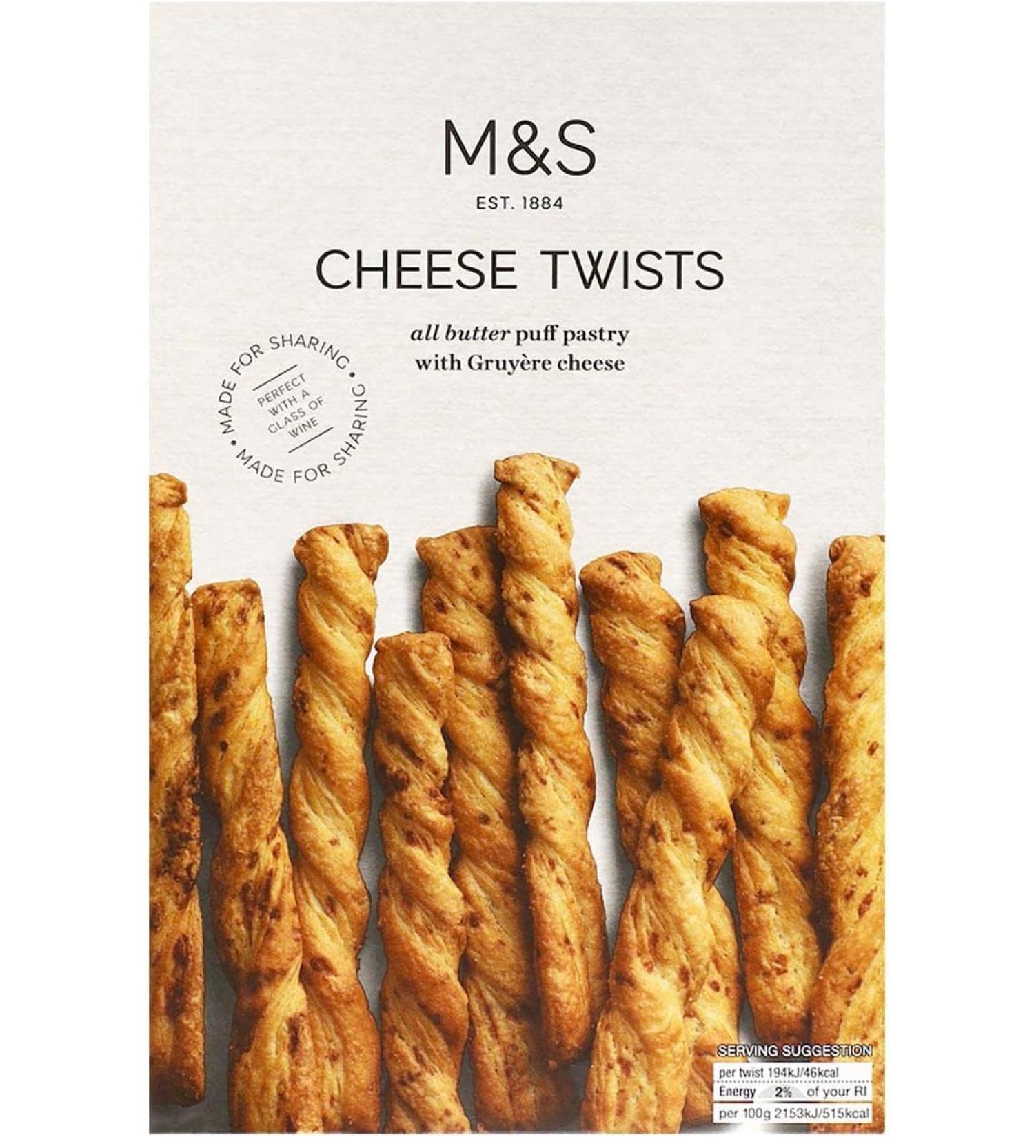 Black Nore Gifts M&S All Butter Cheese Twists 125g - Irresistible Crunchy Snack with Buttery Goodness