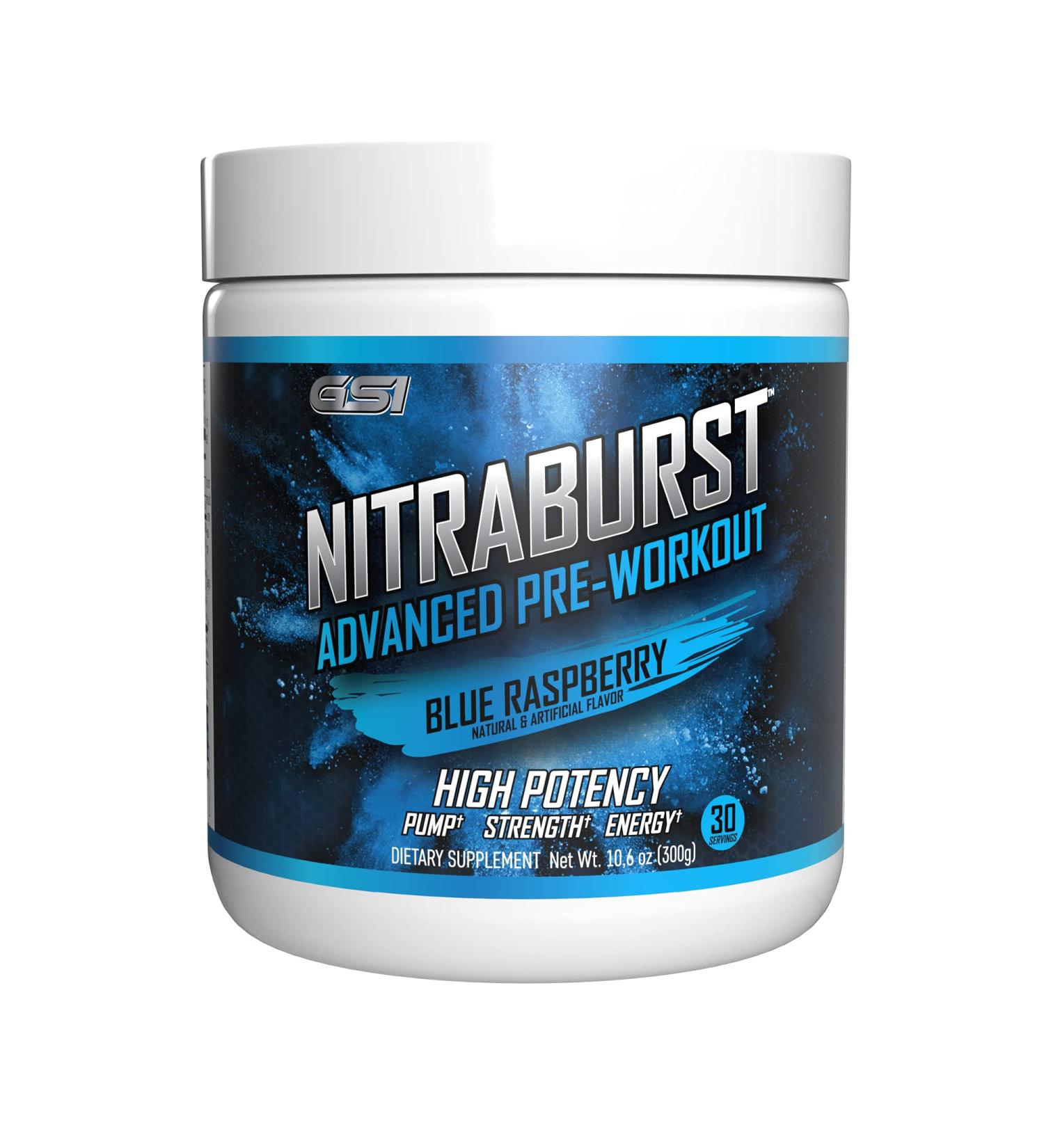 Giant Sports Nitraburst Pre Workout Powder | Boosts Strength, Energy & Exercise Performance | Creatine Free | Blue Raspberry 30 Servings - Buy Online on SooperMarket.com