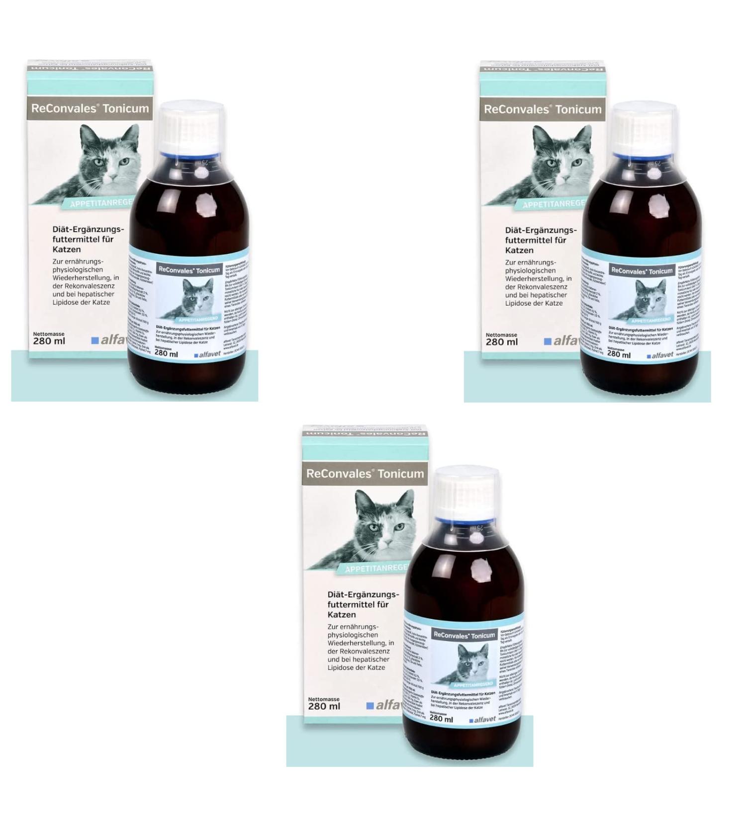 Alfavet Reconvales tonic for cats |3 pack |3 x 280 ml |Diet supplementary feed |In the convalescence underweight and in the hepatic lipidosis of the cat