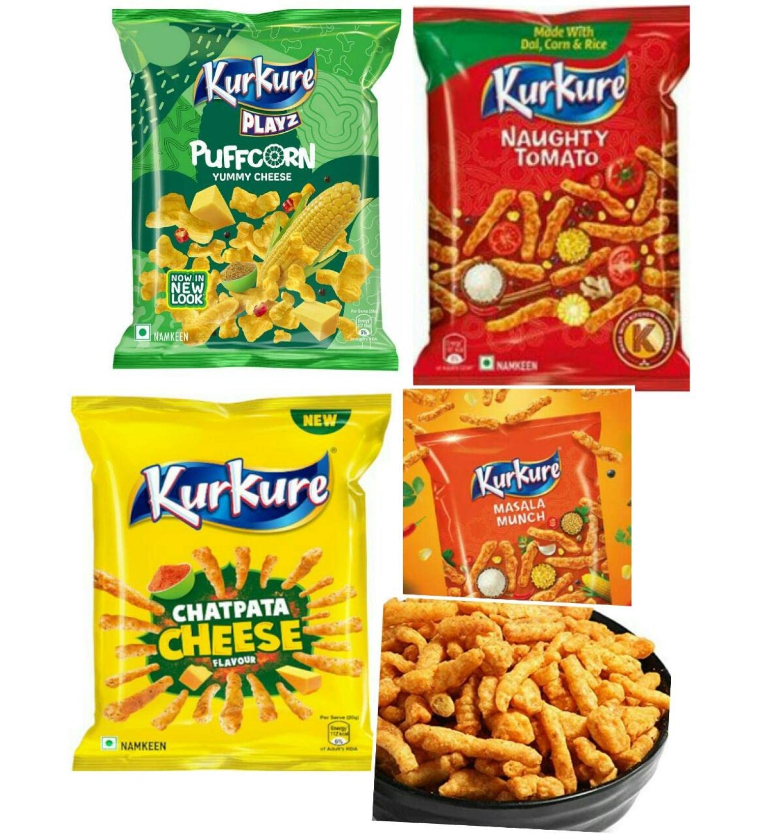 Kurkure Mix Perfect for Snacking (Pack Of 4) Delicious Tasty And Twisty Treat Tea Snacks Share With Family And Friends Sold By Kidzbuzz (Kurkure Yummy Cheese Puffcorn) - Buy Online on SooperMarket.com