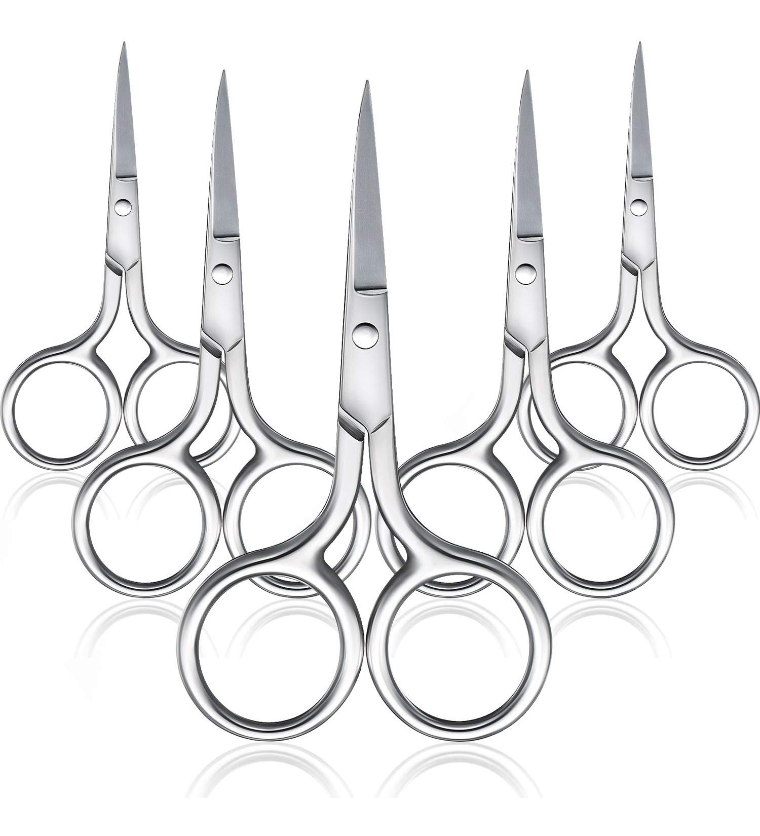 5-Piece Stainless Steel Nose Hair Scissor Set for Facial Grooming - Small Straight Tip Scissors for Hair Removal, Mustache, Beard, Eyebrows, Ear, Nose Trimming - Silver - Buy Online on SooperMarket.com