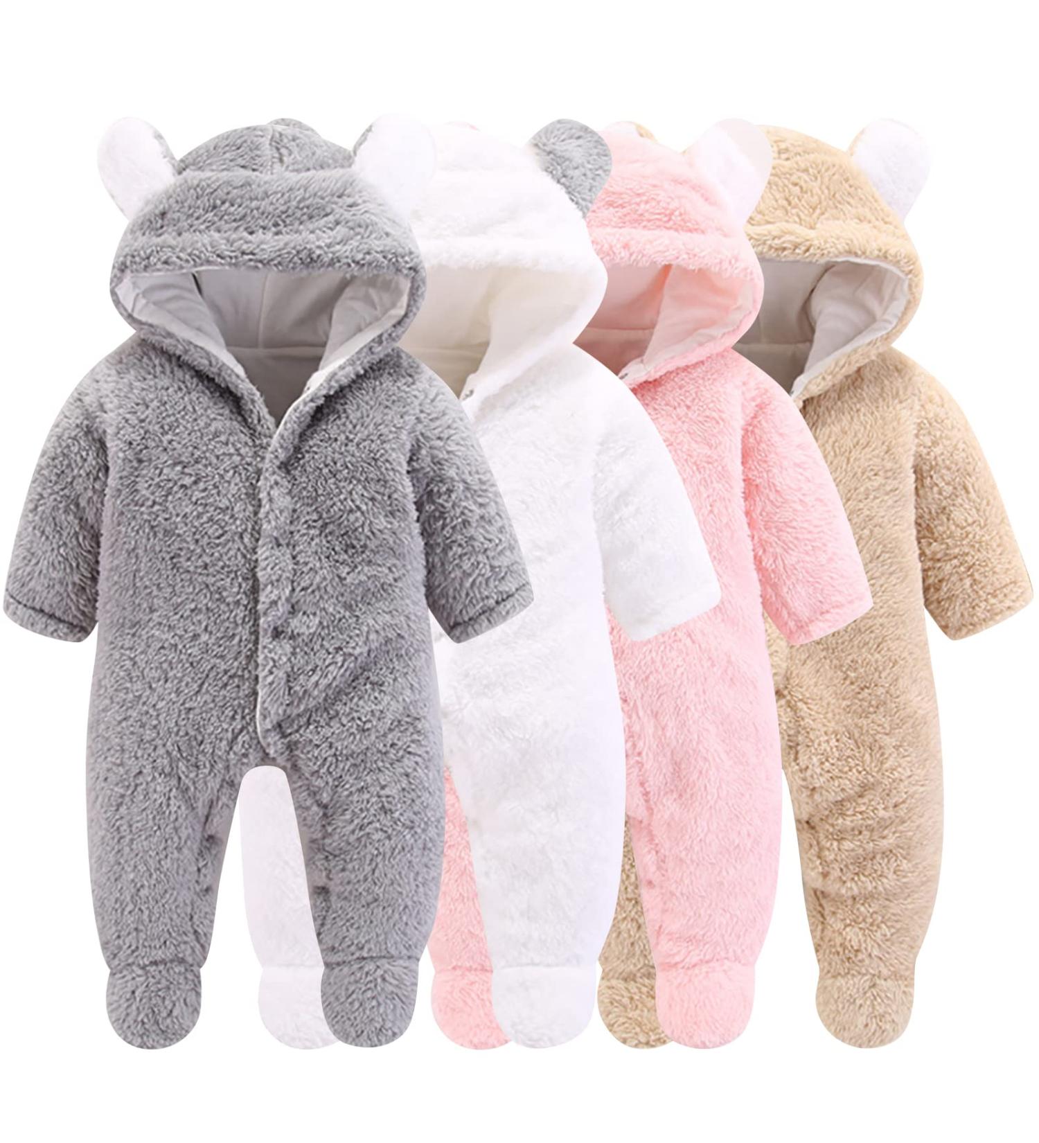 Newborn Baby Bear Snowsuit Winter Coat | Fleece Hooded Romper Jumpsuit | 3-6 Months Grey - Buy Online on SooperMarket.com
