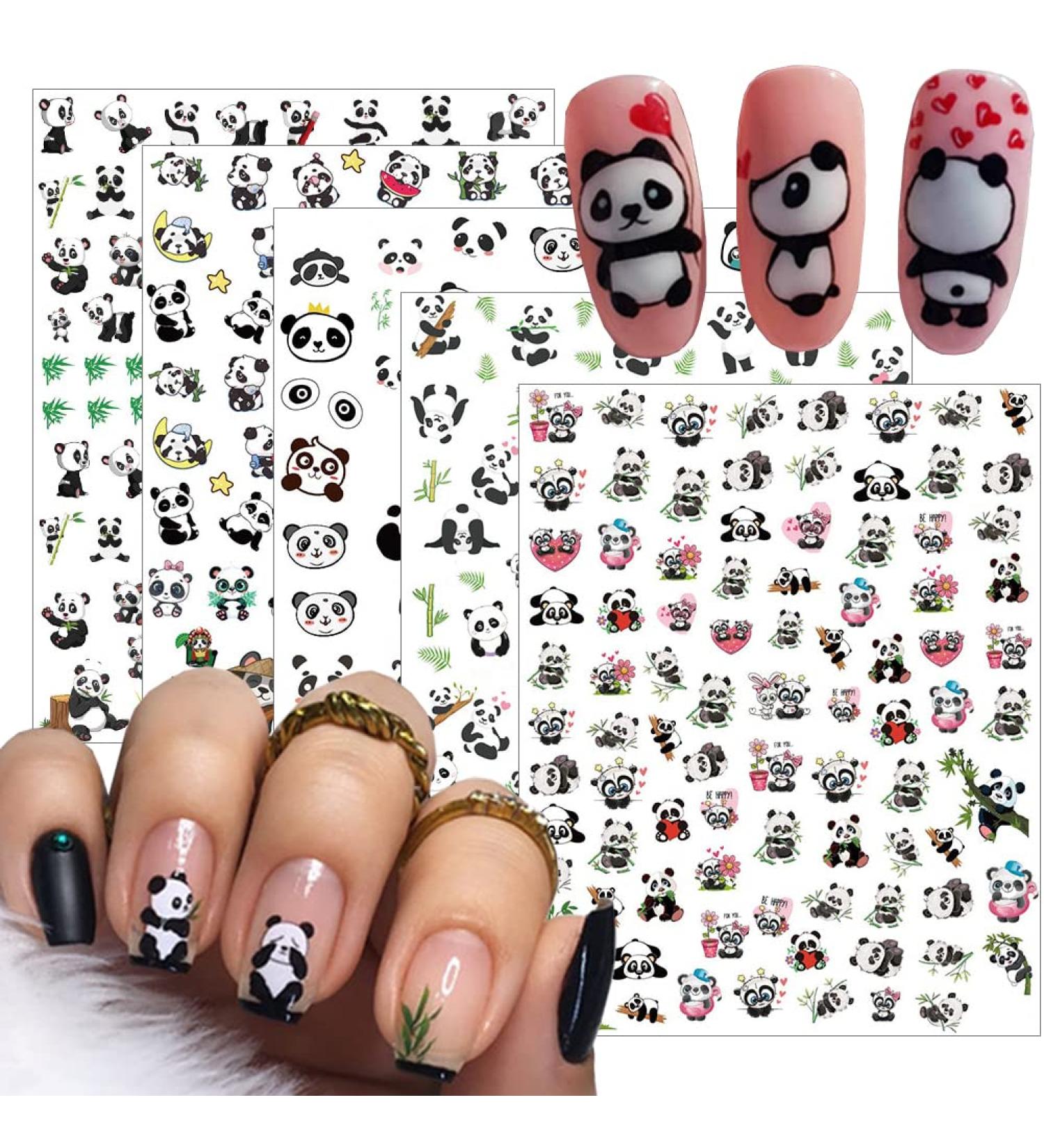 Panda Nail Stickers Decal - 5 Sheets 3D Self-Adhesive Cute Cartoon Nail Art Supplies for Women, Kids & Girls - Designer Manicure DIY Decorations - Buy Online on SooperMarket.com
