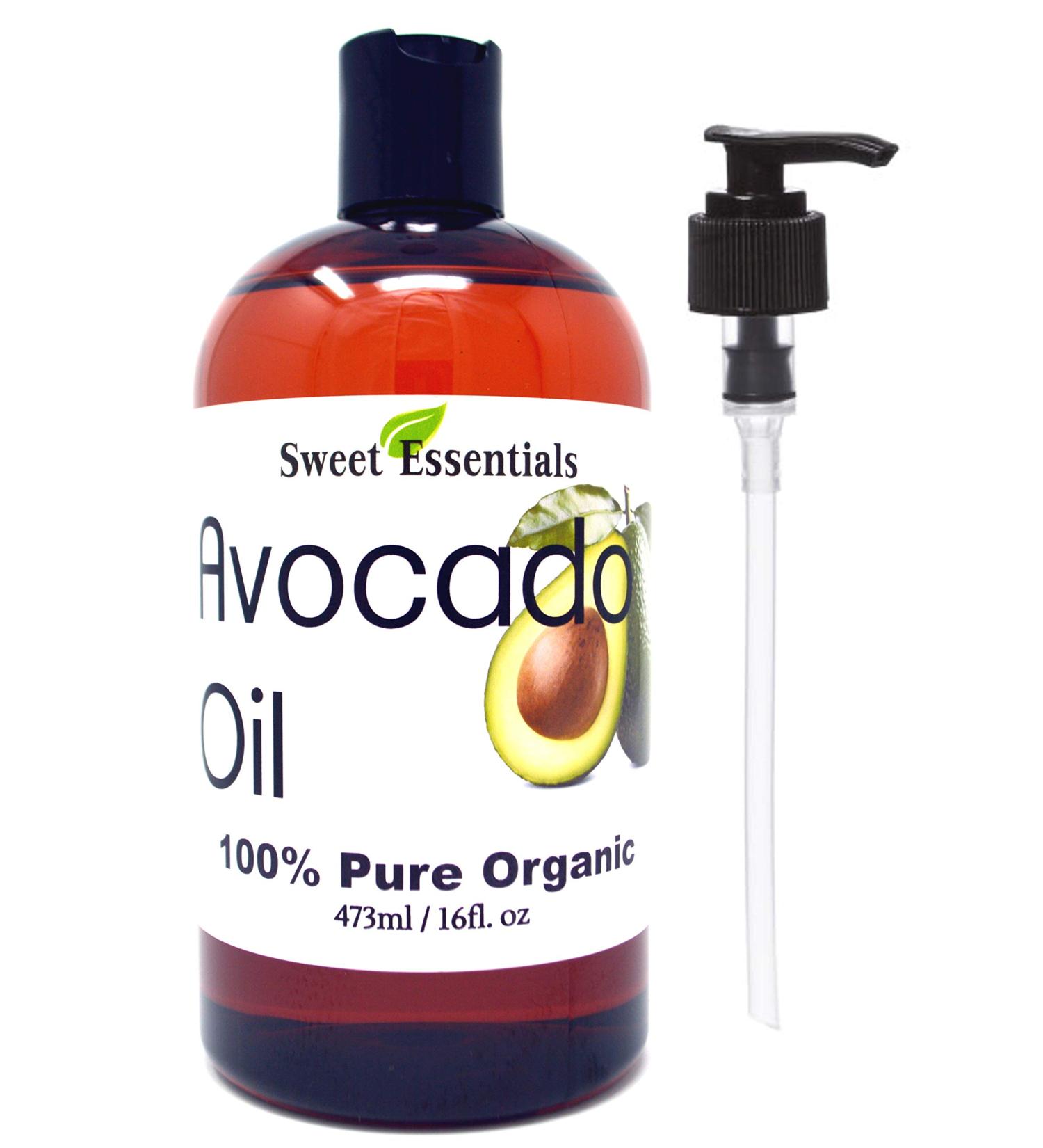 Sweet Essentials Premium Organic Avocado Oil 16oz with Pump Imported From Italy 100% Pure NON-GMO Cold Pressed Food Grade Golden in Color
