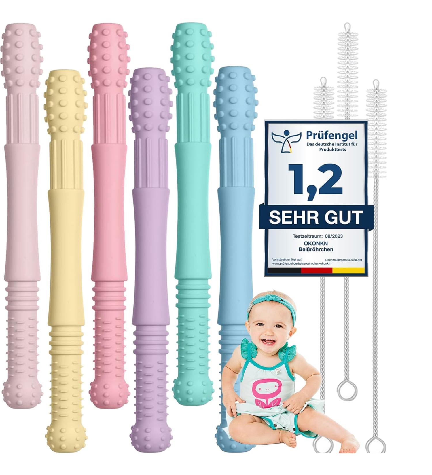 Okonkn Baby Bite Tube 6-Set | BPA-Free Silicone Teething Rings for 0-12 Months | Safe Baby Accessories for Boys & Girls - Buy Online on SooperMarket.com