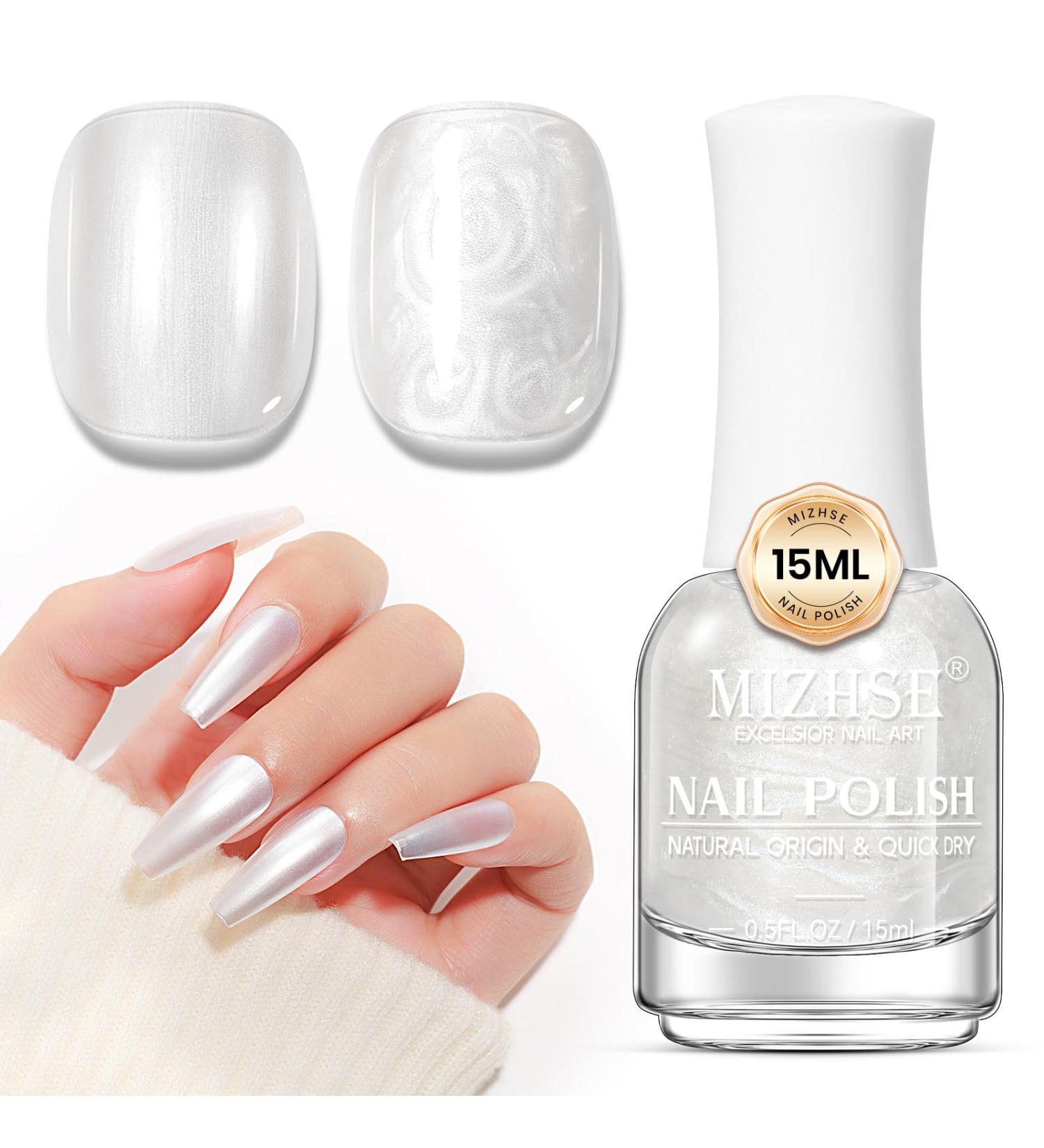 MIZHSE 15ml Quick Dry Nail Polish Blue White Pearl Nail Polish Varnish Glitter Holographic Nail Art Fingernail and Toenail Polish Manicure DIY at Home - Buy Online on SooperMarket.com