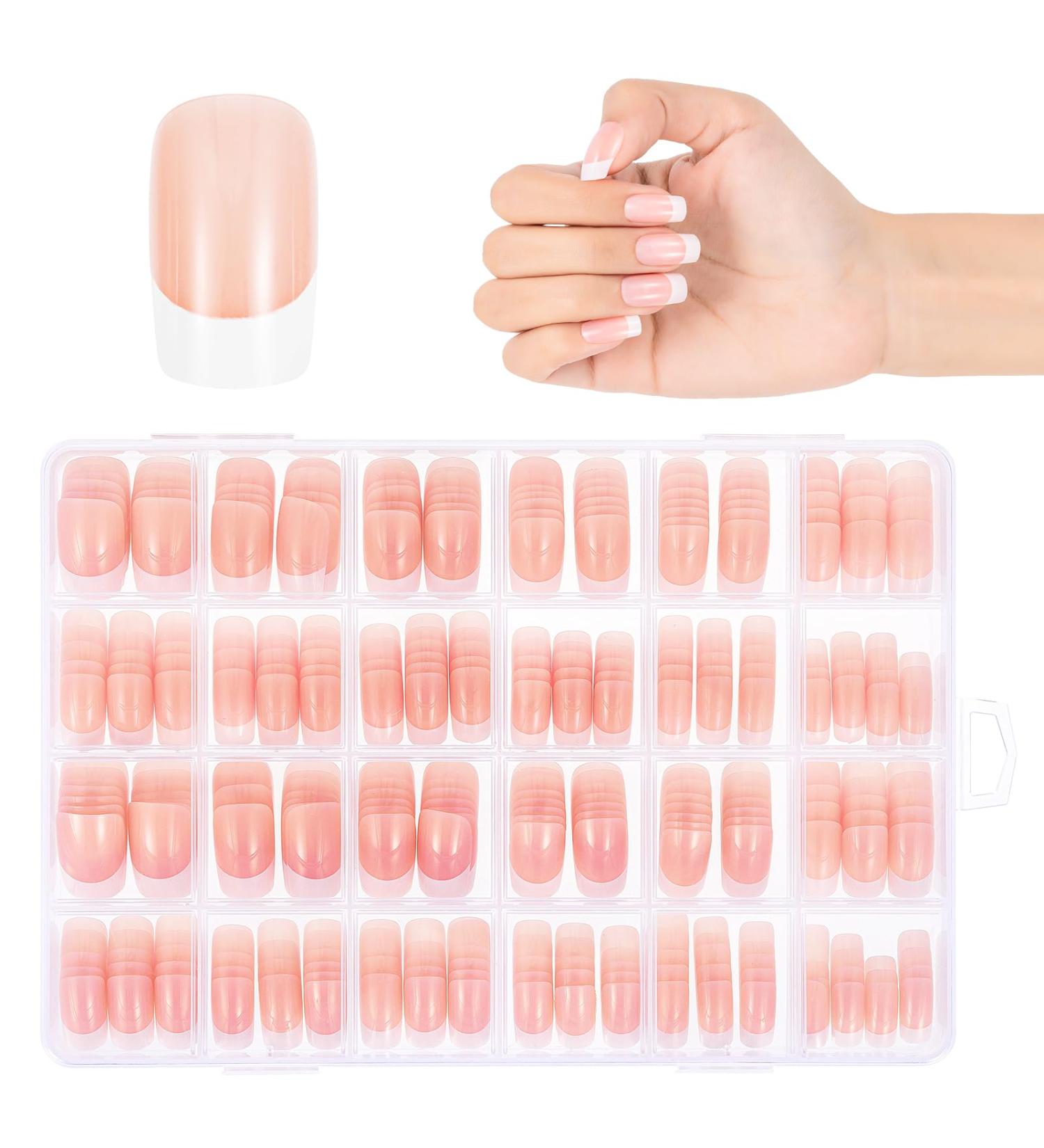 JSRQT 360 Pieces Nude French Tip False Nails Fingernails Full Cover Glue on Nails French Tip Natural Stick on French Manicure Nails for Women Girls Fake Nails French False Nails Nail Art DIY - Buy Online on SooperMarket.com