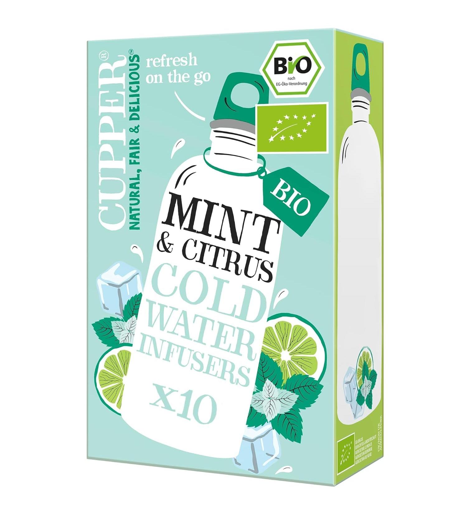 Cupper Bio Cold Water Infusers - Mint & Citrus | 10 Eco-Friendly Fairly Traded Cold Brew Tea Bags - Buy Online on SooperMarket.com