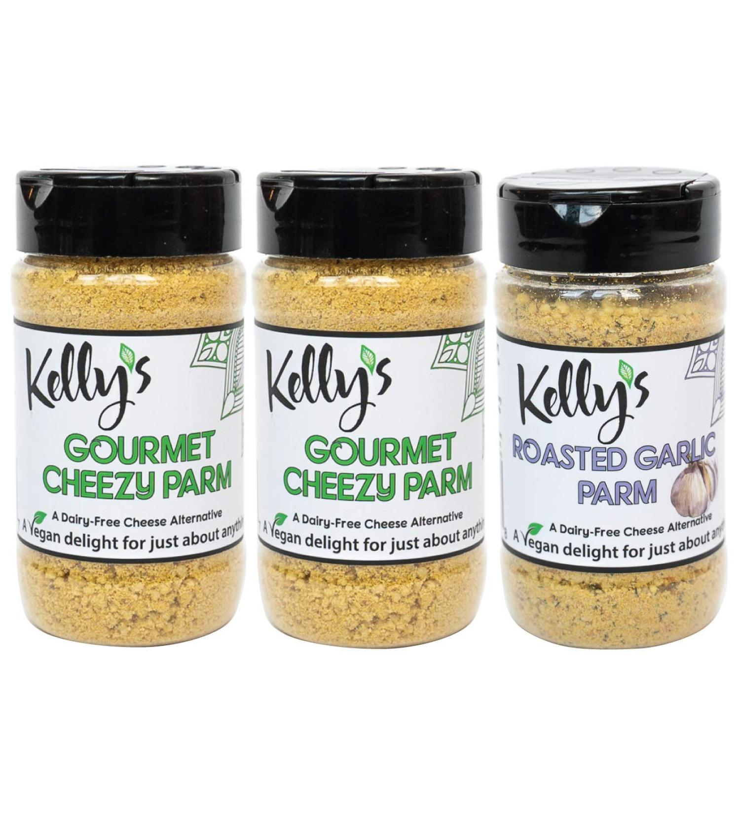Kellys Gourmet Cheezy Parmesan 3-Pack - Dairy-Free, Soy-Free, Gluten-Free & Vegan Cashew Based Cheese Alternative - 5oz each - Buy Online on SooperMarket.com