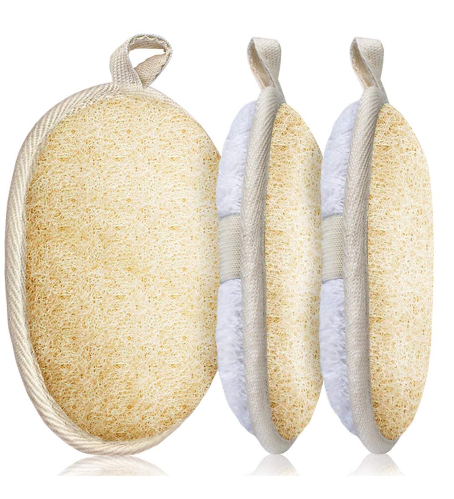 3 Packs Exfoliating Loofah Sponge Pads | Large 5x7 | 100% Natural Luffa and Terry Cloth | Premium Scrubber Body Glove for Men and Women | Ideal for Bath Spa and Shower - Buy Online on SooperMarket.com