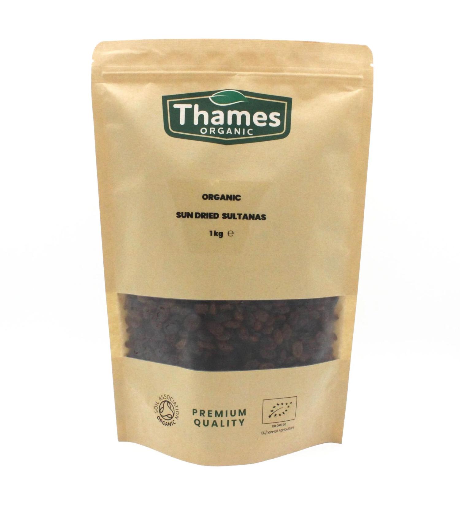 Organic Sun-Dried Sultanas - 100% Natural No Additives or Preservatives - Vegan GMO-Free Certified Organic - Sweet Juicy and Nutritious Snack - Perfect for Baking and Cooking - Thames Organic 1kg - Buy Online on SooperMarket.com