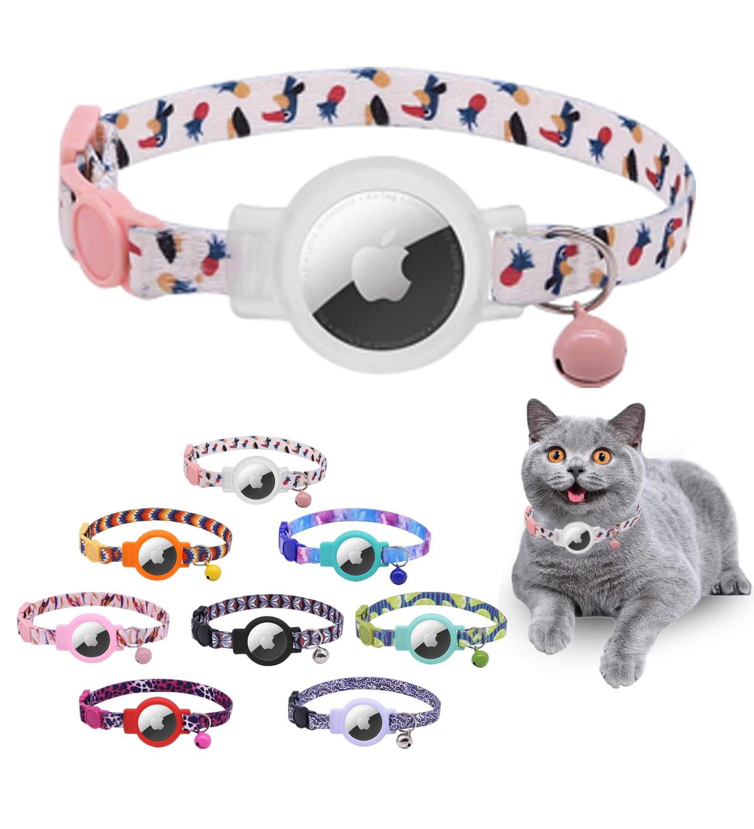 Mouyou Airtag Cat Collar - Adjustable Soft Nylon with Bell & Silicone Holder | Cute Animal Pattern | International Shipping - Buy Online on SooperMarket.com