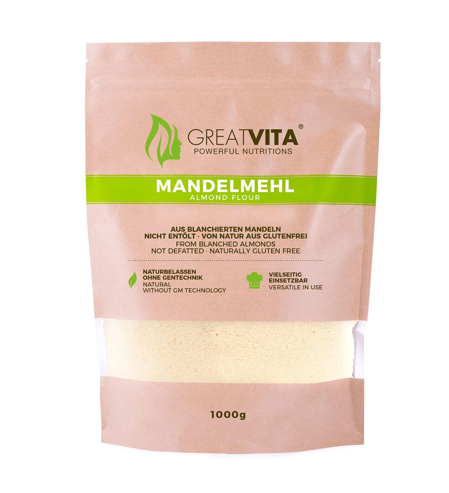 GreatVita Almond Flour - Natural Blanched Almonds 1000g | Premium Ground Almonds for Baking & Cooking - Buy Online on SooperMarket.com