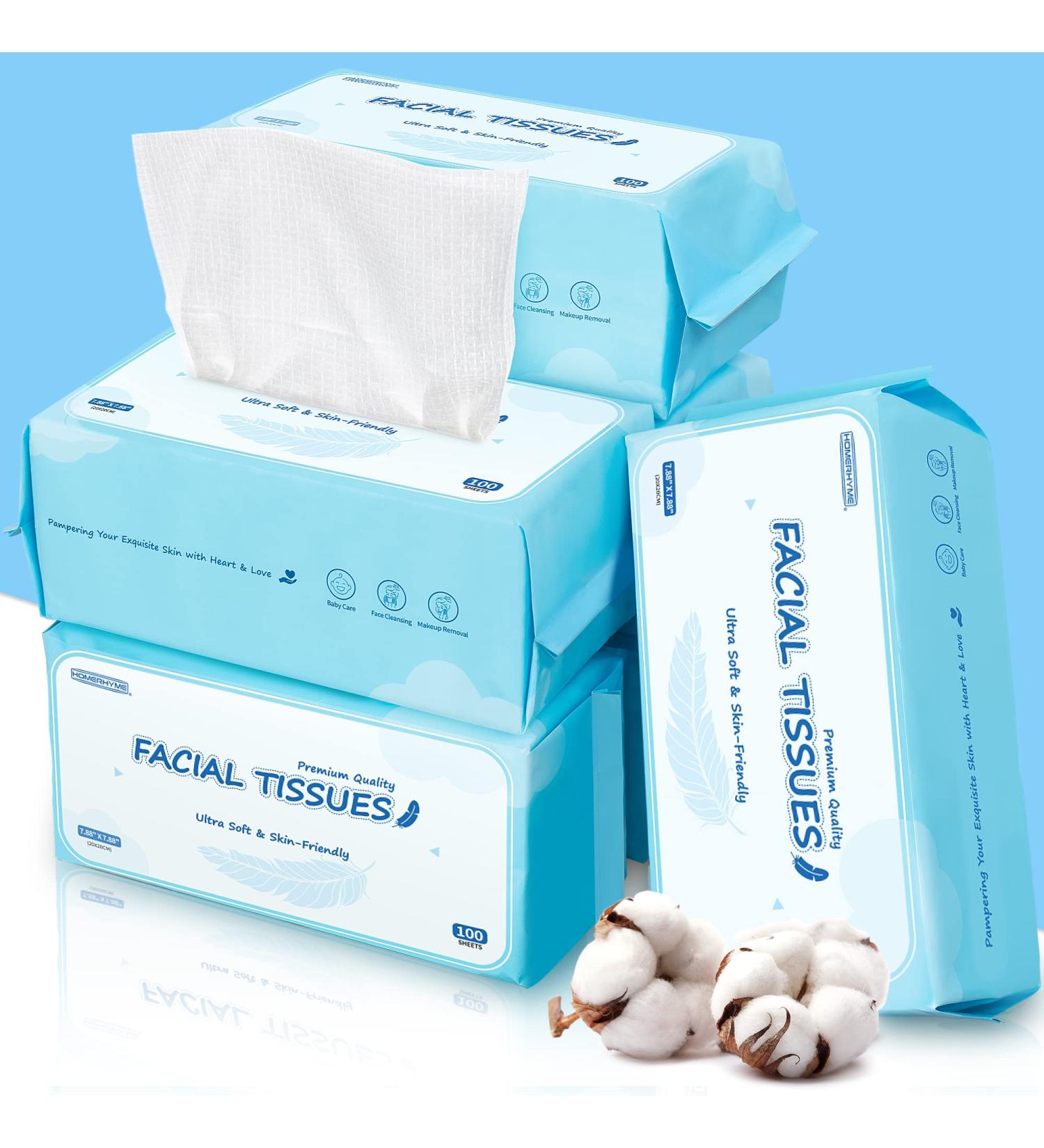 HOMERHYME Facial Tissue: 600 Count Biodegradable Makeup Remover Wipes - Ultra-Soft, Lint-Free, Unscented - for Travel Skincare & Personal Cleansing (6 Pouch) - Buy Online on SooperMarket.com